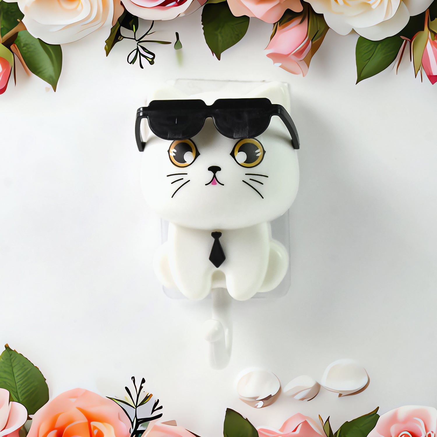 Cat Wall Hook Cute Sunglasses Design, Self-Adhesive | Styleva - Back View