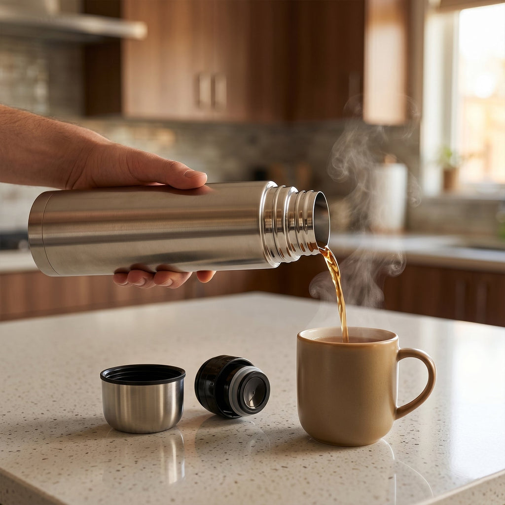 ALVENZA Stainless Steel Vacuum Flask – 1000ML with Carry Bag & Spoon