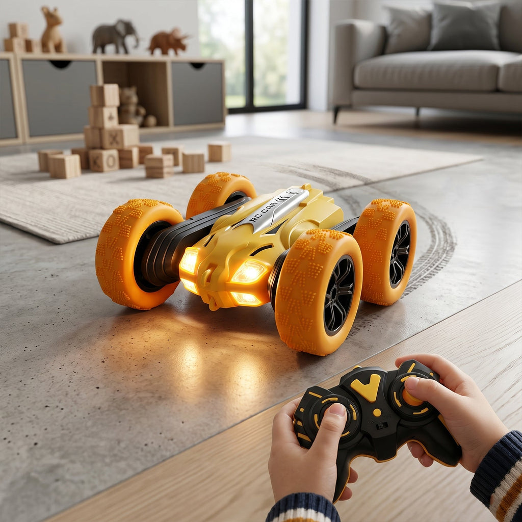 ALVENZA Remote Control Double Flip Stunt Car – High-Speed Fun with Lights