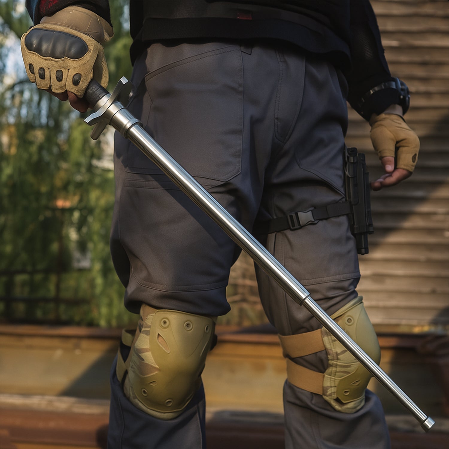 Folding Walking Stick Lightweight, Portable & Self-Defense - Back View