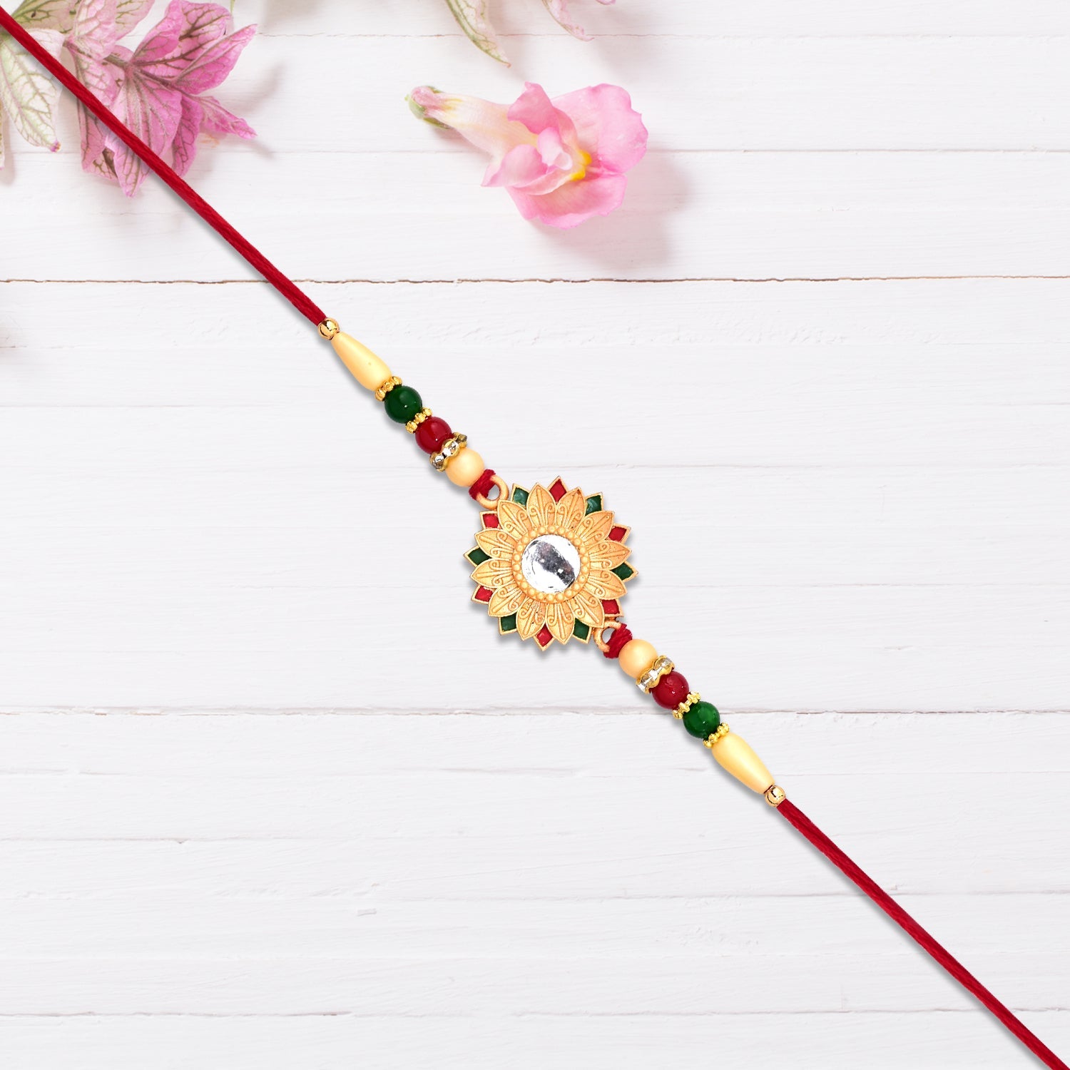 ALVENZA Floral Mirror Rakhi - Elegant Brother Gift for Raksha Bandhan