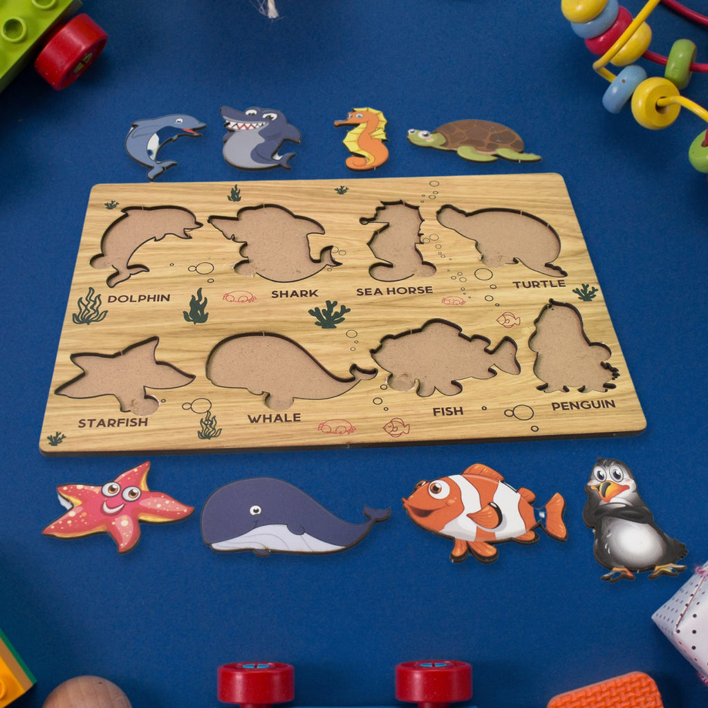 Wooden Sea Animal Puzzle Educational Toy for Kids | Inventive Play - Back View
