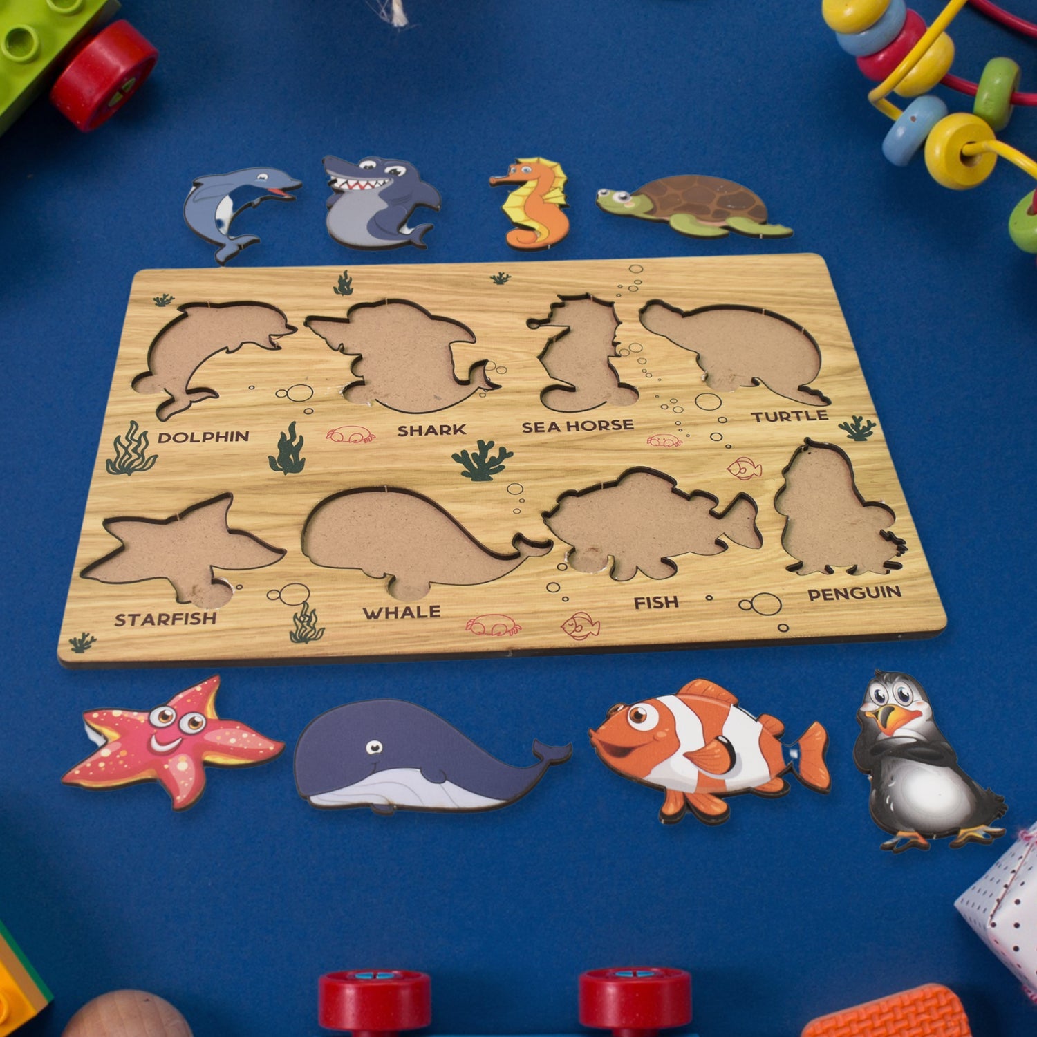 Wooden Sea Animal Puzzle Educational Toy for Kids | Inventive Play - Back View