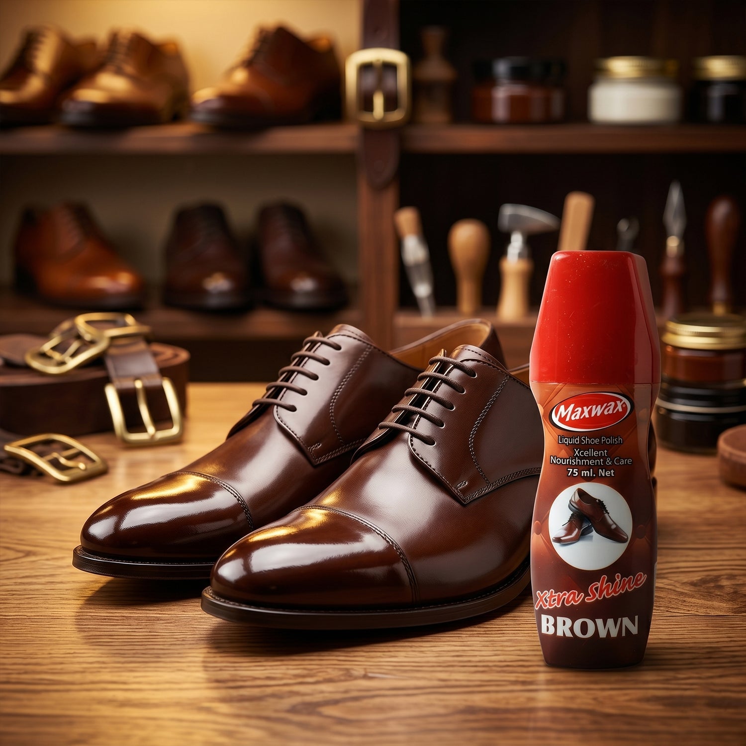 Brown Liquid Shoe Polish Easy Application & Instant Shine - Detail View 7