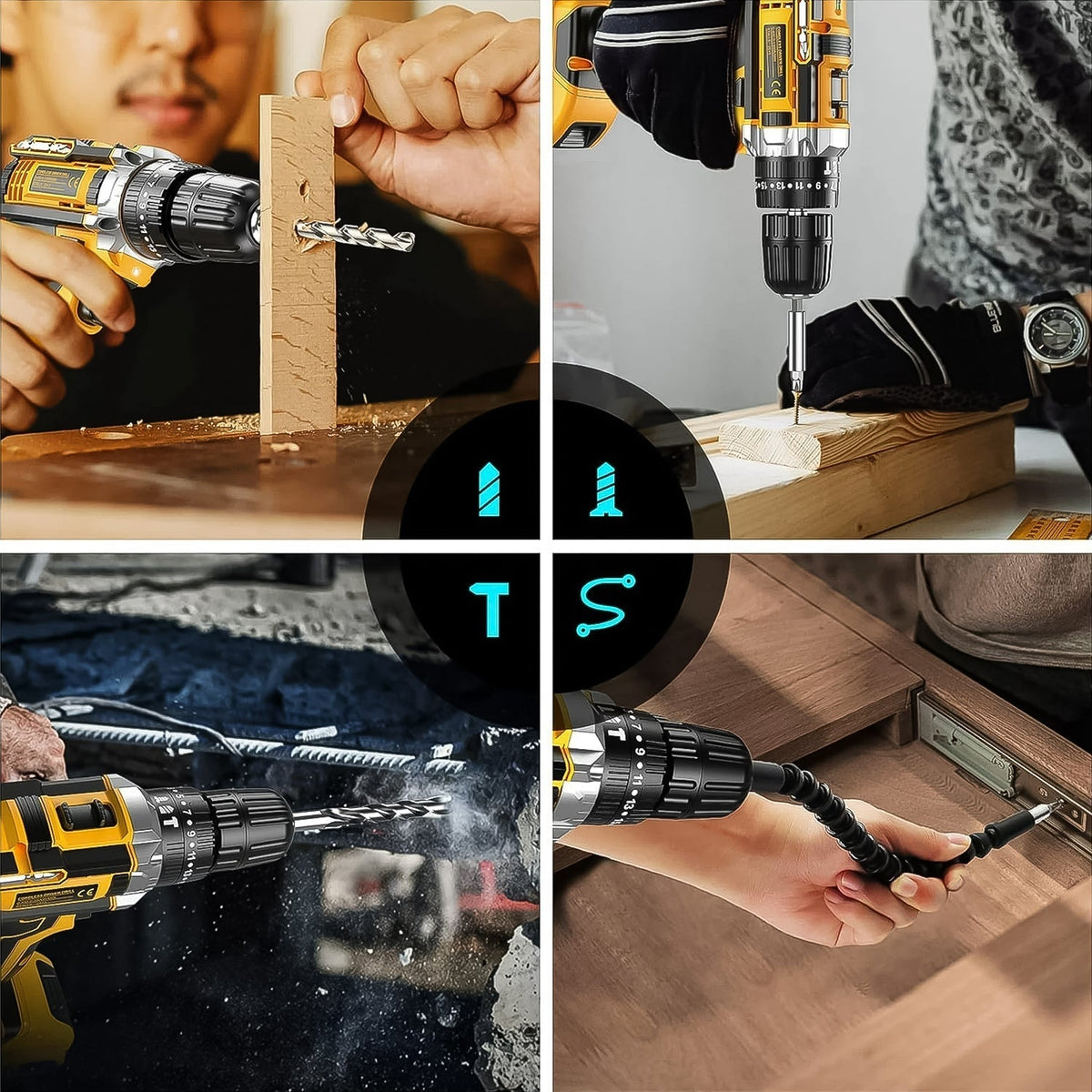 Cordless Drill Set 21V Lithium Double Battery Kit - Back View