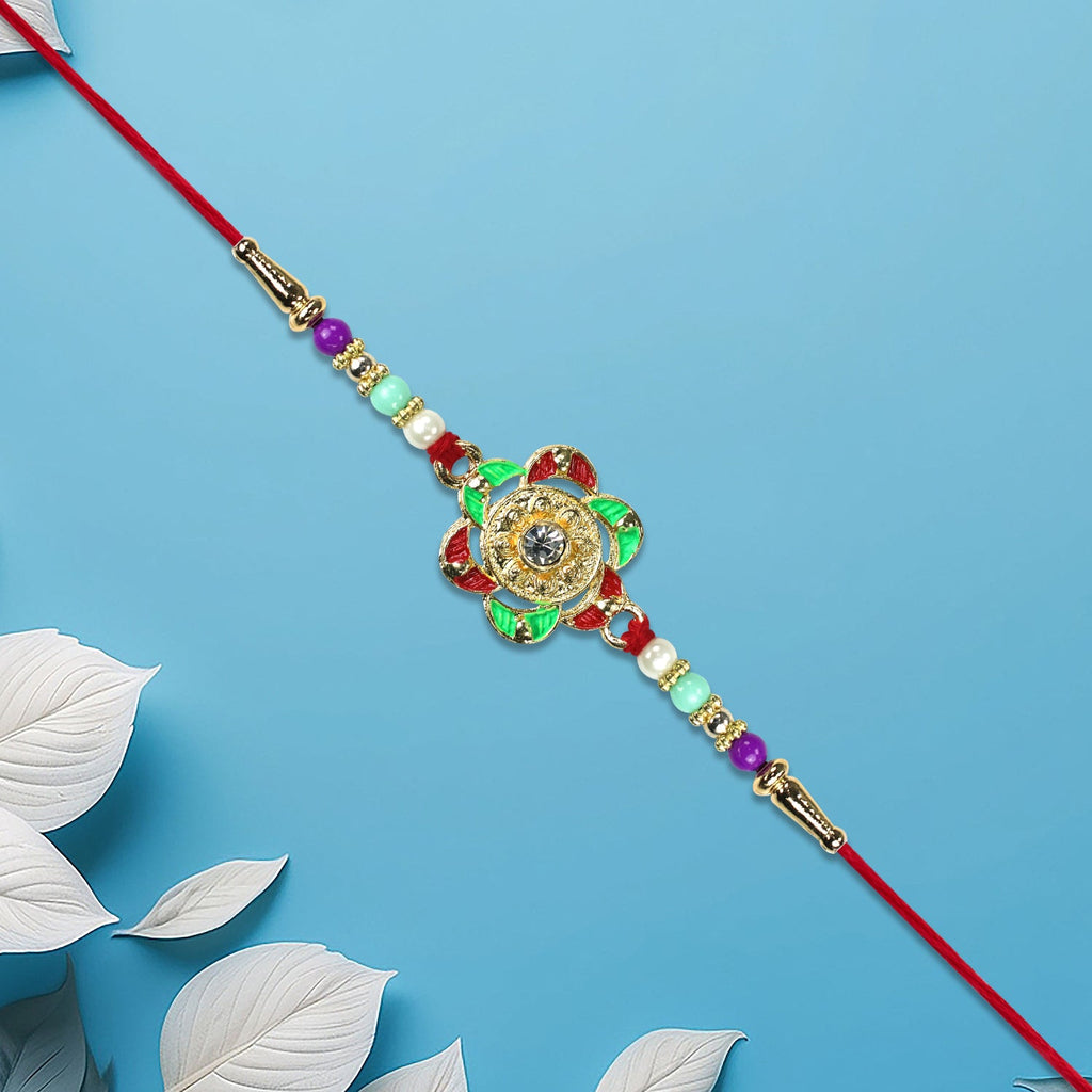 ALVENZA Gold Plated Floral Rakhi - Elegant Traditional Design for Raksha Bandhan