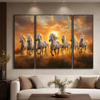 Horses Sunset Wall Art Vibrant 3-Panel MDF Canvas for Home Decor - Detail View 5