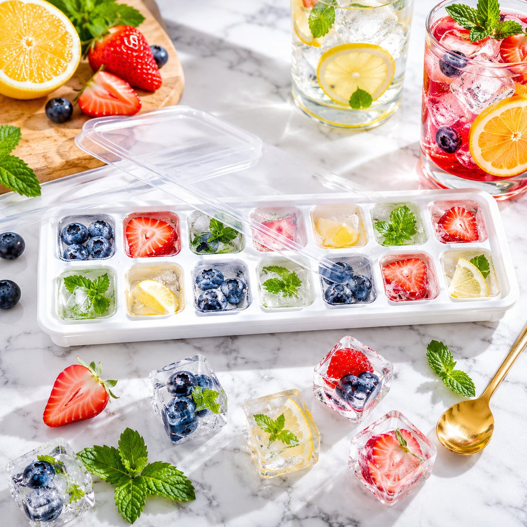 Ice Cube Tray with Spill-Proof Lid Effortless Ice Making and Space Saving - Detail View 7