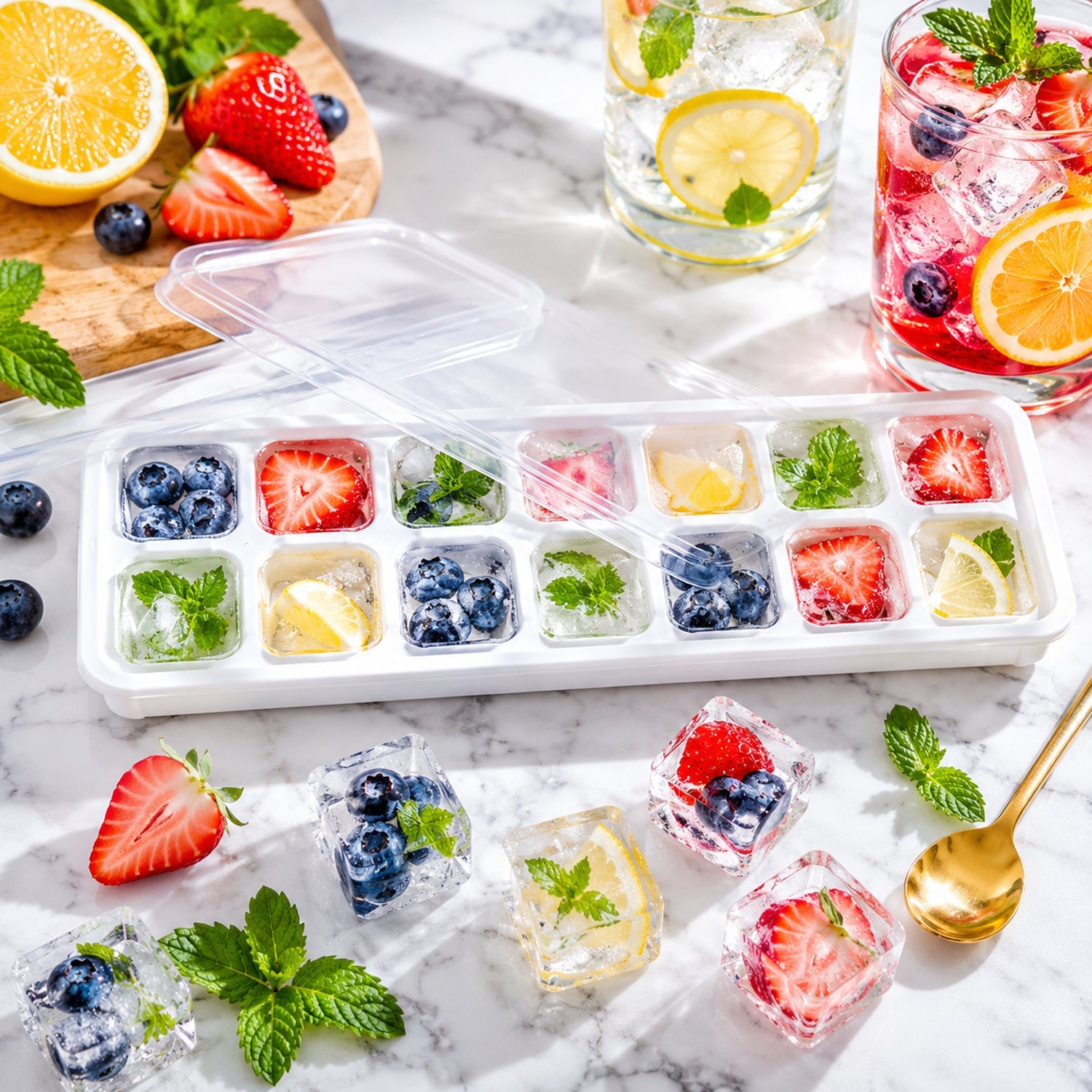 Ice Cube Tray with Spill-Proof Lid Effortless Ice Making and Space Saving - Detail View 7