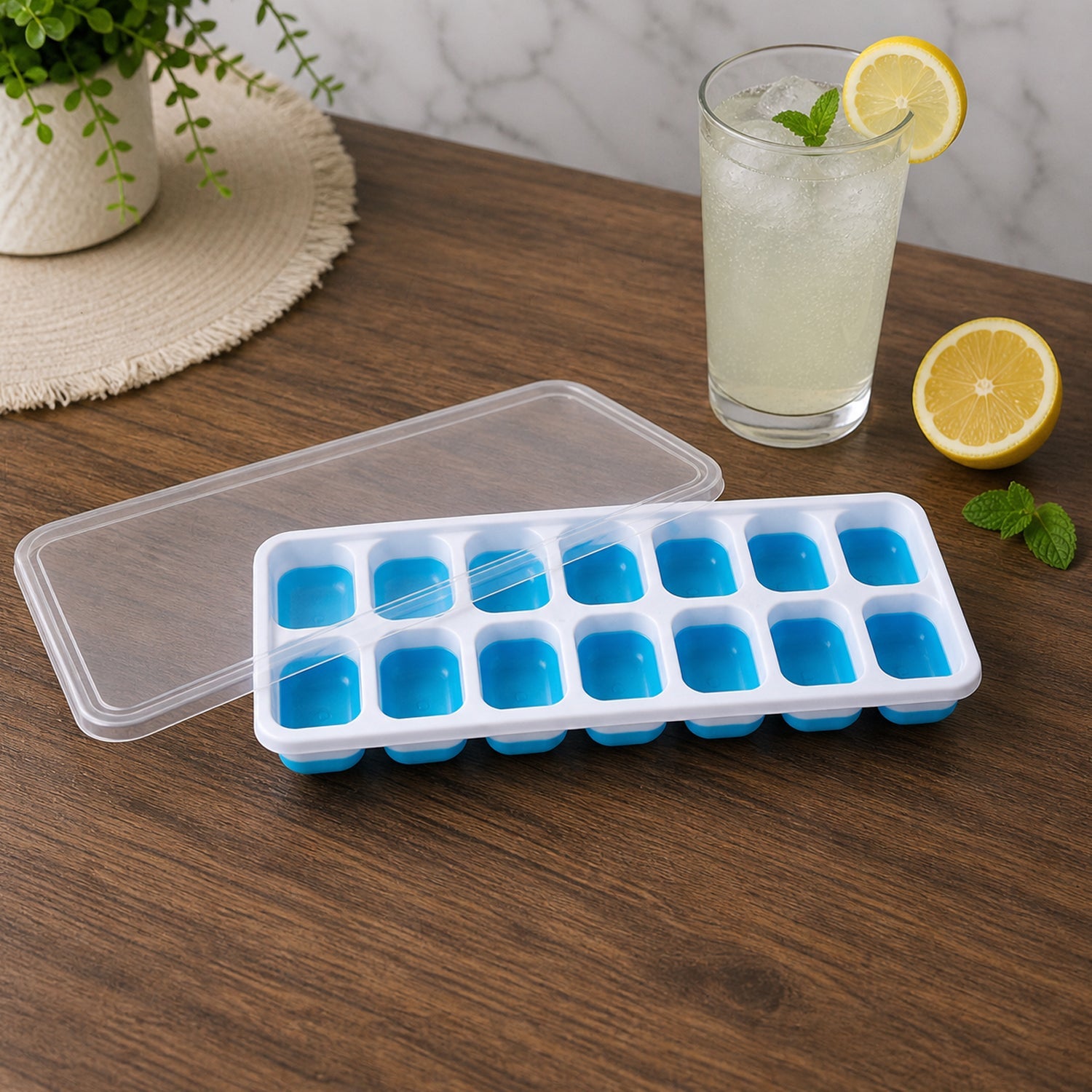 Multipurpose Plastic Ice Cube Tray 14-Grid with Lid for Easy Freezing - Detail View 8