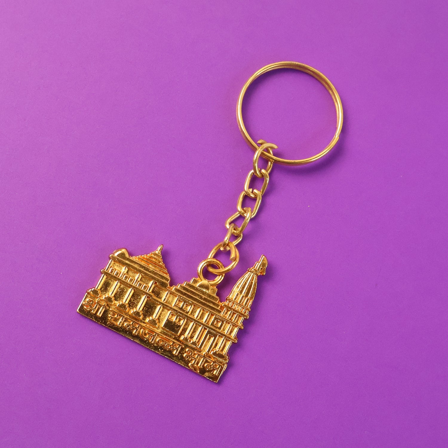 ALVENZA Ram Mandir Keychain – Premium Golden Metal Devotional Accessory