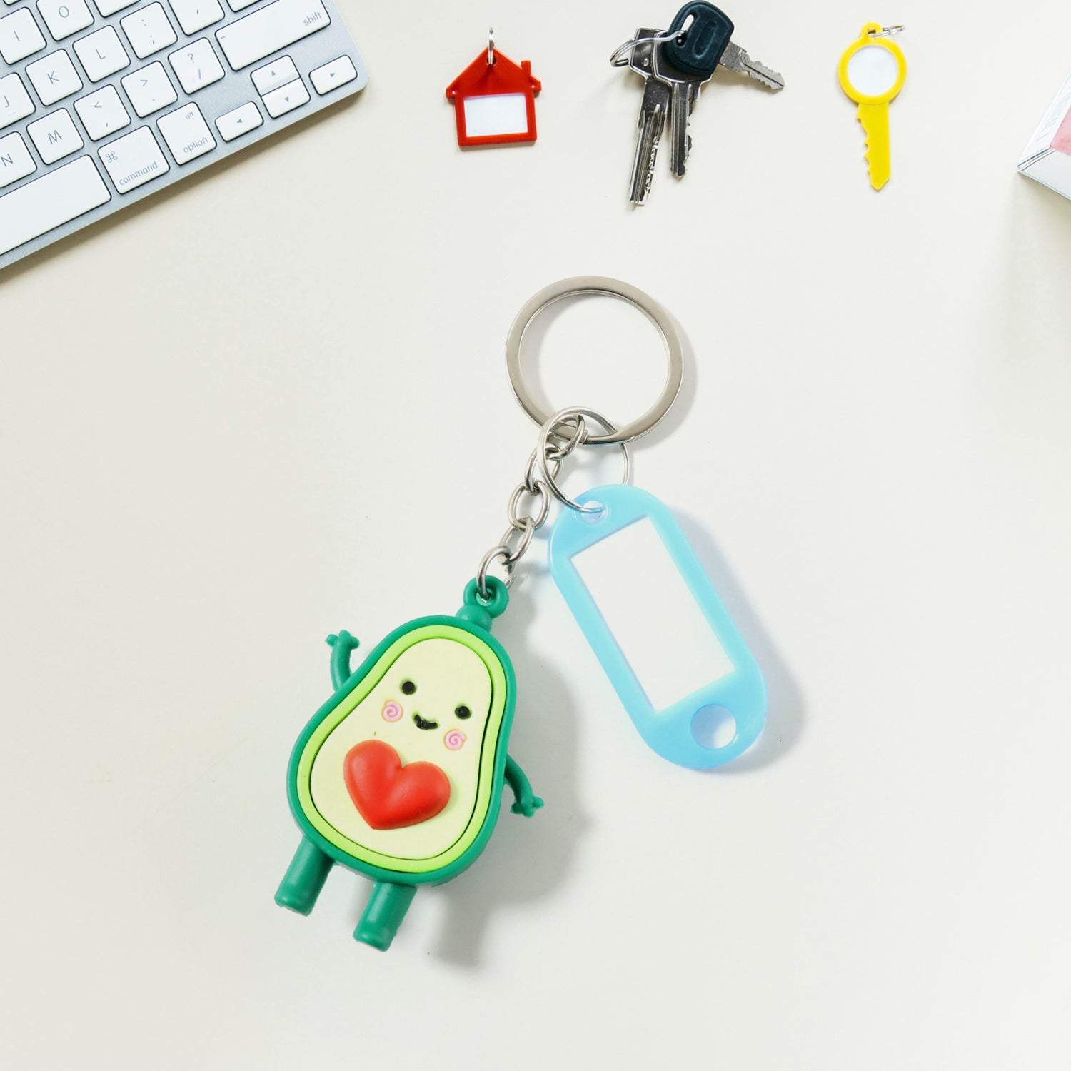 ALVENZA Avocado Cartoon Keychain with Name Tag Holder – Cute & Practical