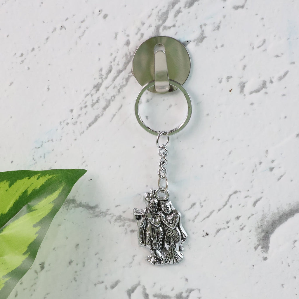 ALVENZA Radha Krishna Metal Keychain Set – Durable Spiritual Key Rings (2 Pc)