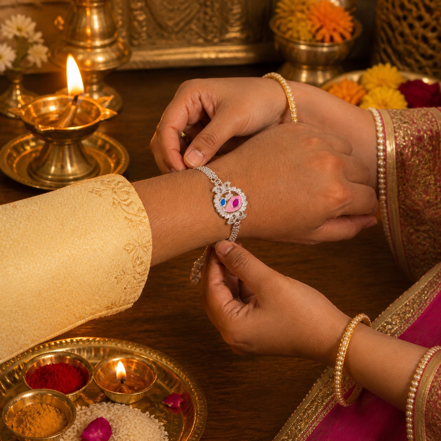 ALVENZA Peacock Rakhi - Elegant Traditional Design for Raksha Bandhan Festival