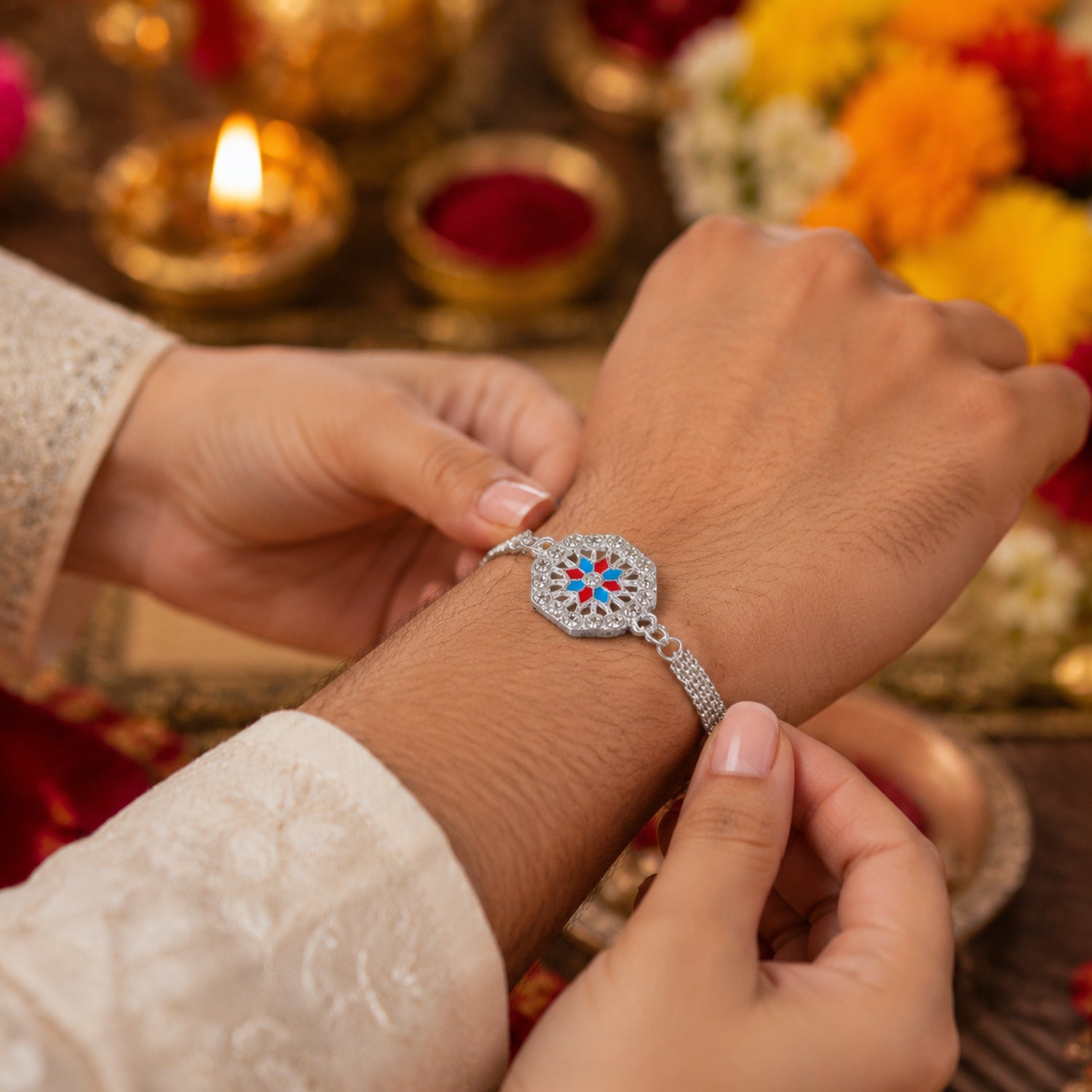 ALVENZA Classic Crystal Rakhi for Brother - Elegant & Traditional
