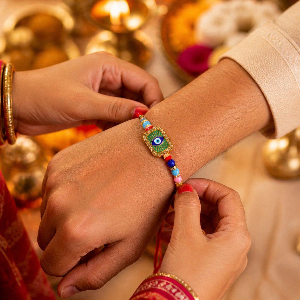 ALVENZA Colorful Evil Eye Beads Rakhi – Traditional & Stylish Gift