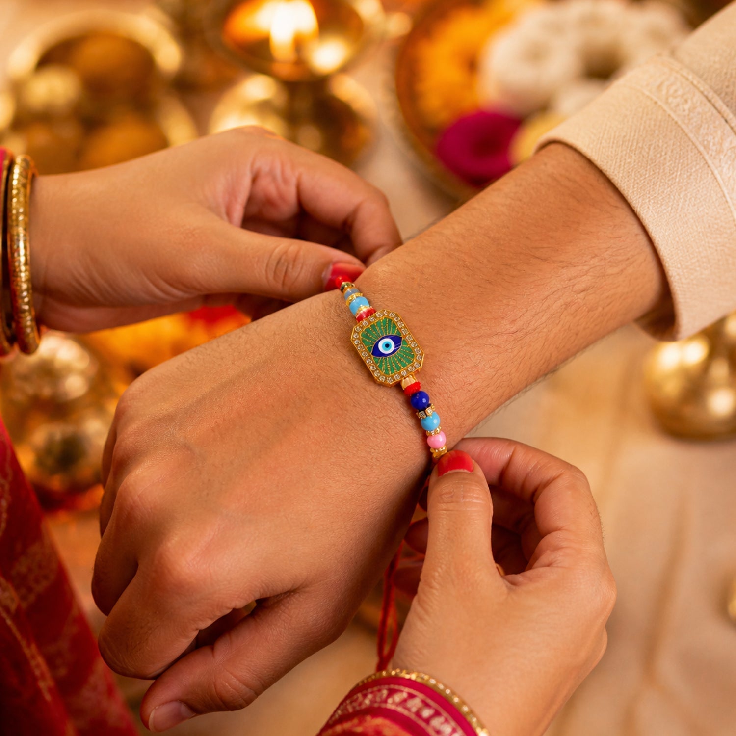 ALVENZA Colorful Evil Eye Beads Rakhi – Traditional & Stylish Gift