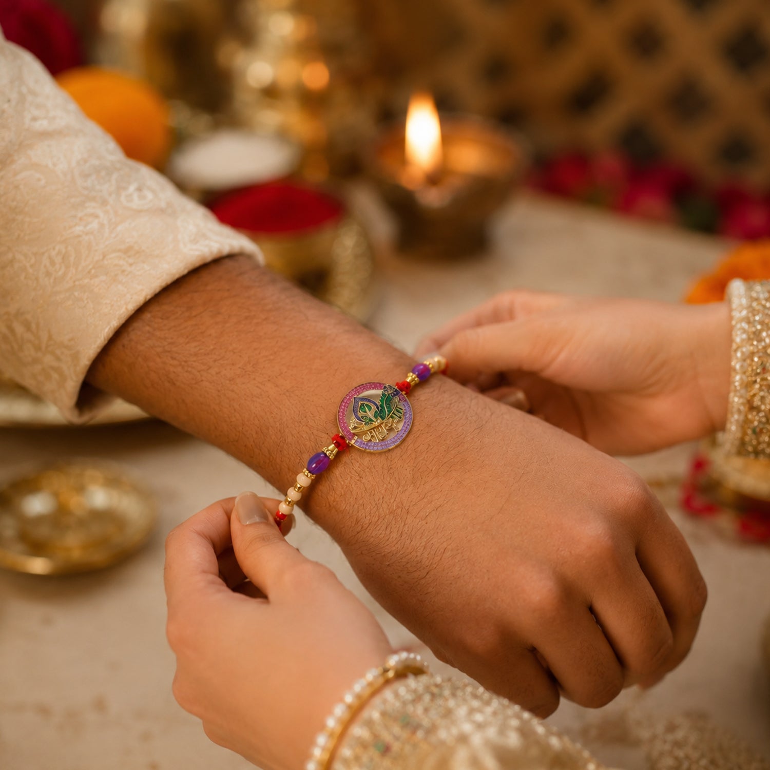 ALVENZA Radha Krishna Beads Rakhi – Colorful & Handcrafted for Raksha Bandhan