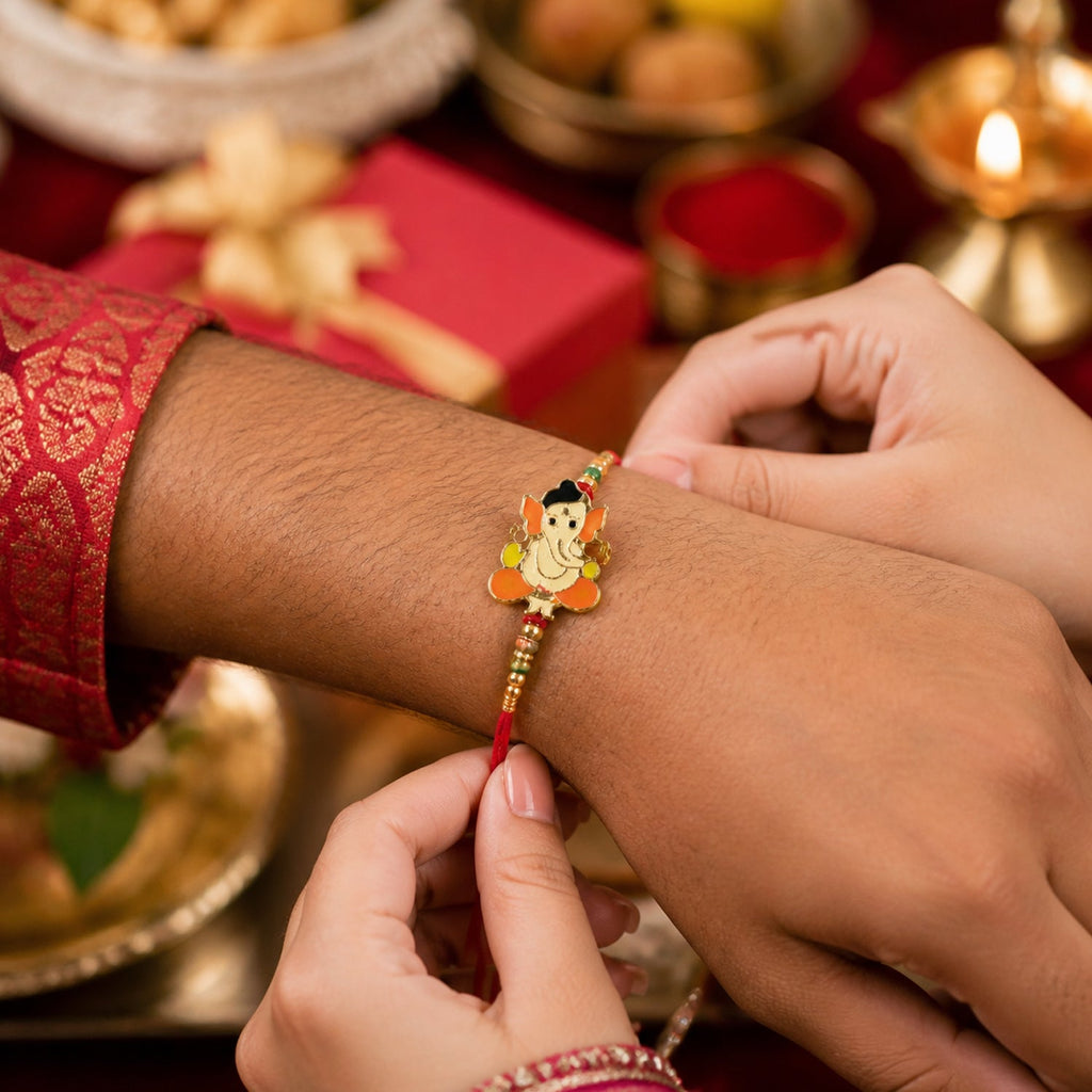 ALVENZA Lord Ganesha Beads Rakhi – Stylish Traditional Thread for Bhai