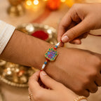 ALVENZA Rakhi for Raksha Bandhan – Colorful Beads & Radhe Engraving for Sibling Festival