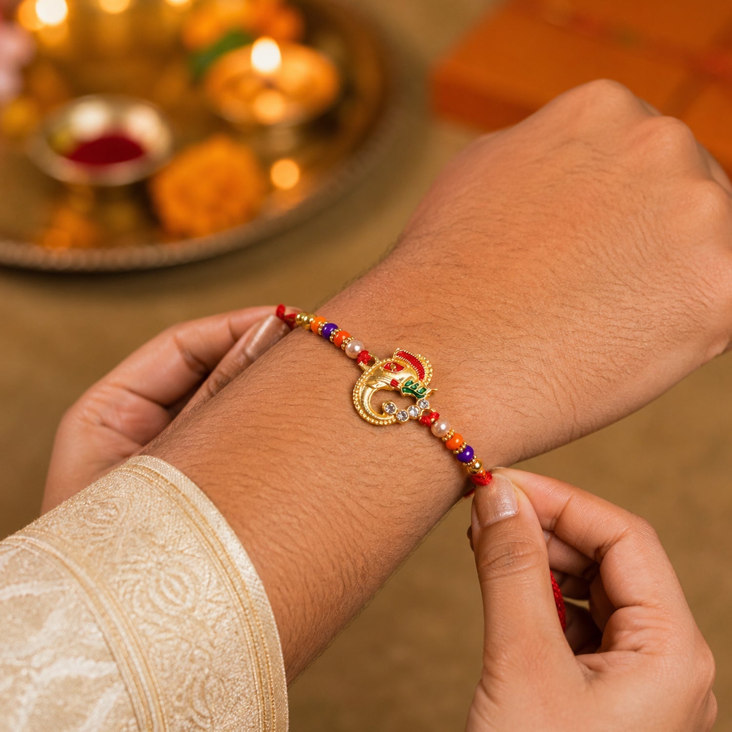 ALVENZA Traditional Ganesh Beaded Rakhi – Embrace Festive Bonding