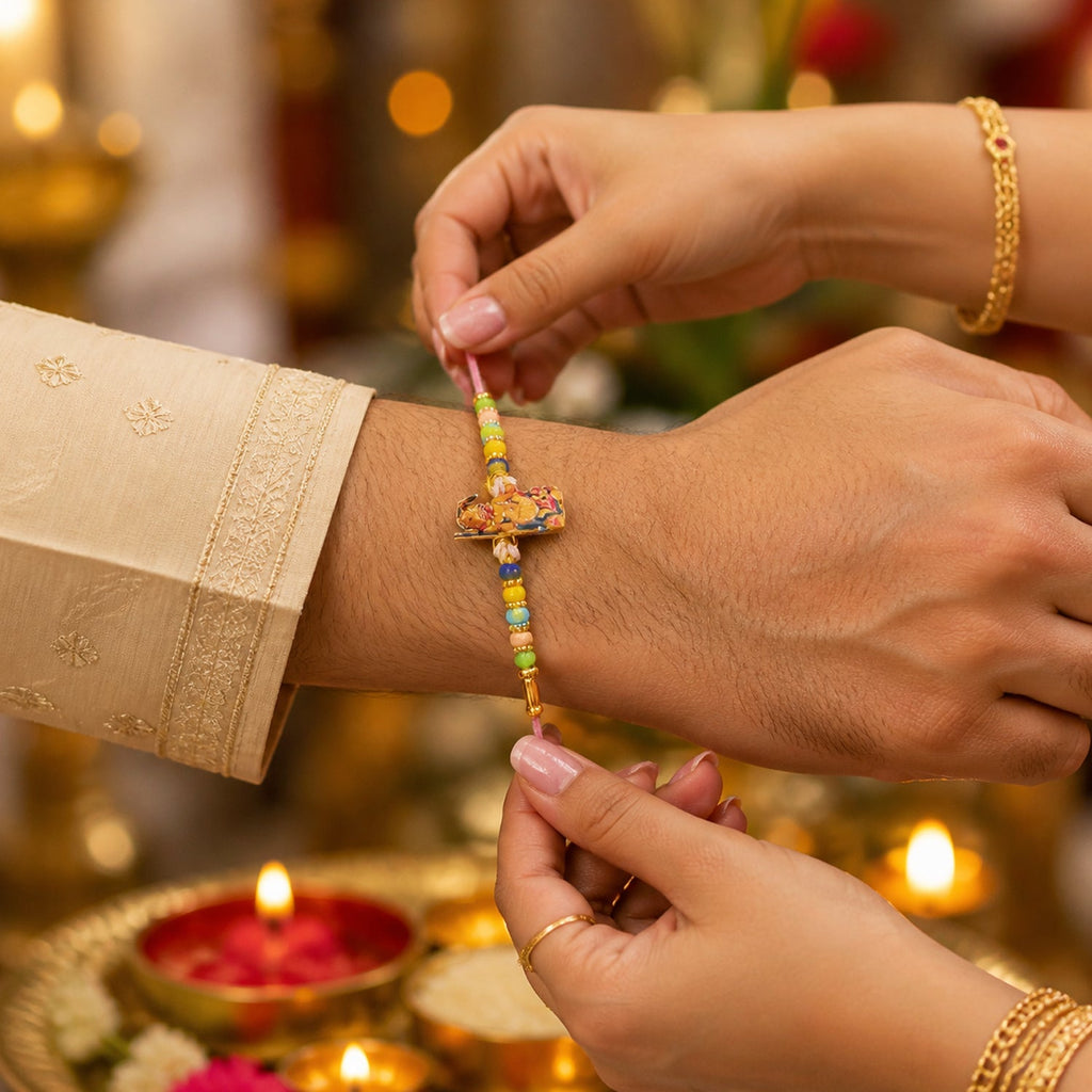 ALVENZA Hanuman Ji Beads Thread Rakhi – Traditional Protector for Brother