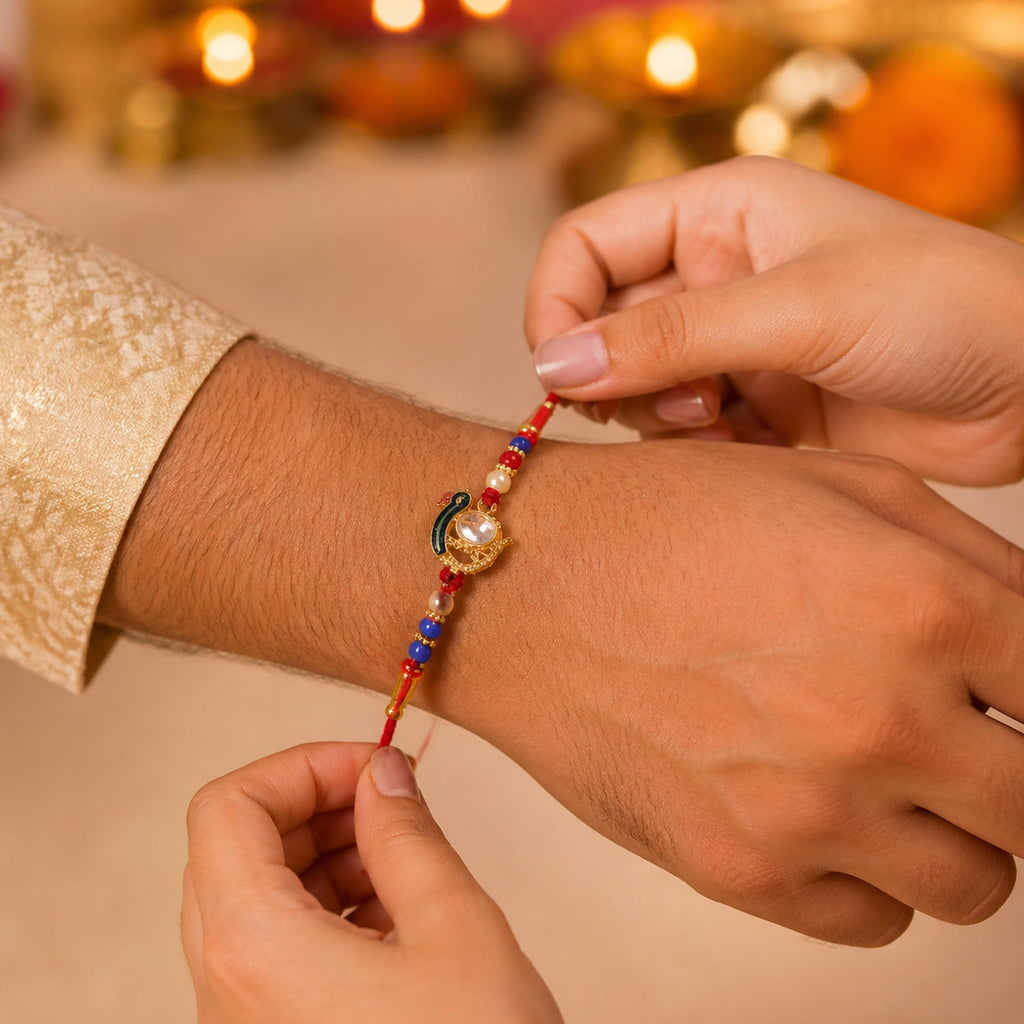 ALVENZA Elegant Stone Studs Rakhi – Traditional Beaded Brother Gift