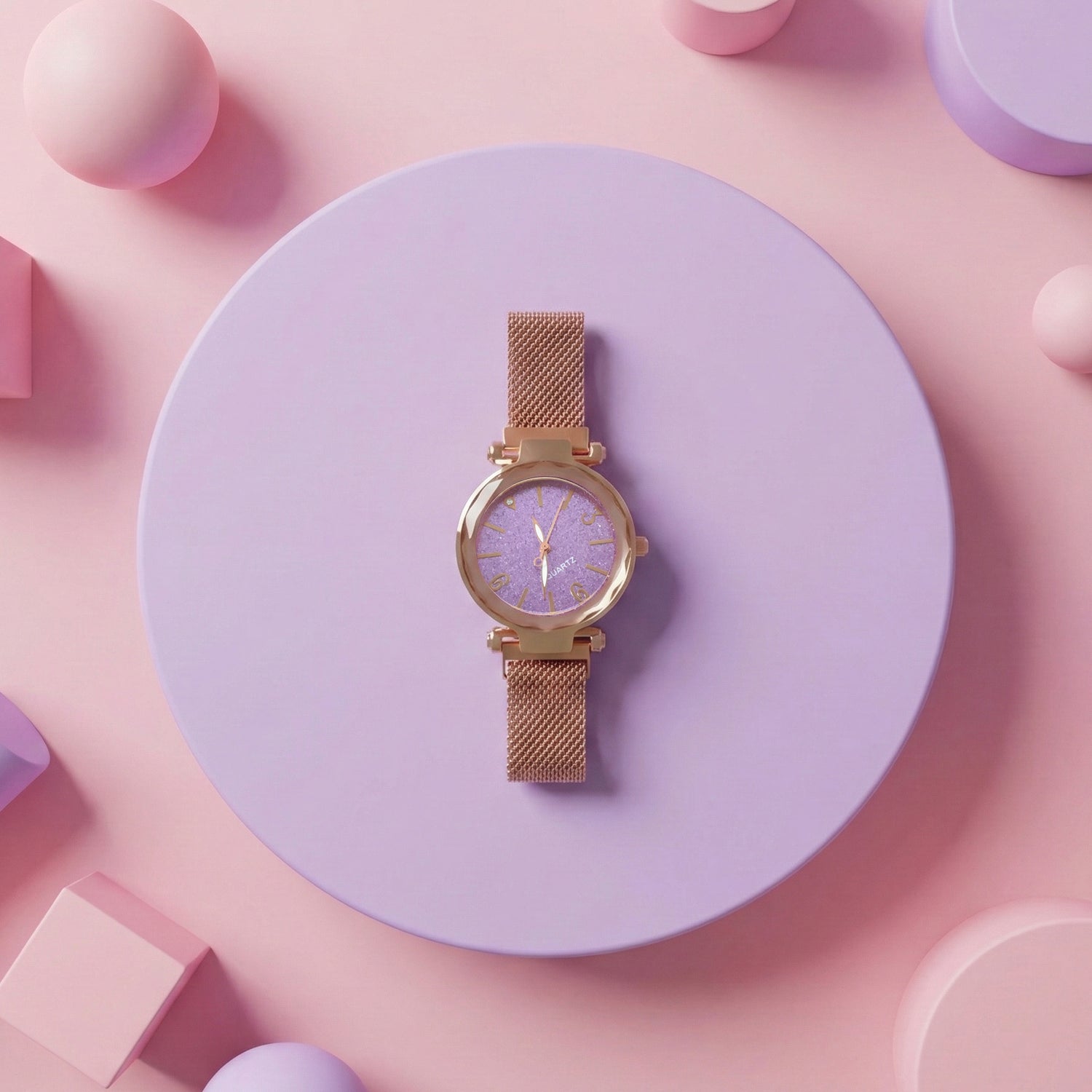 Rose Gold Mesh Strap Wrist Watch – Elegant Minimal Analog Dial