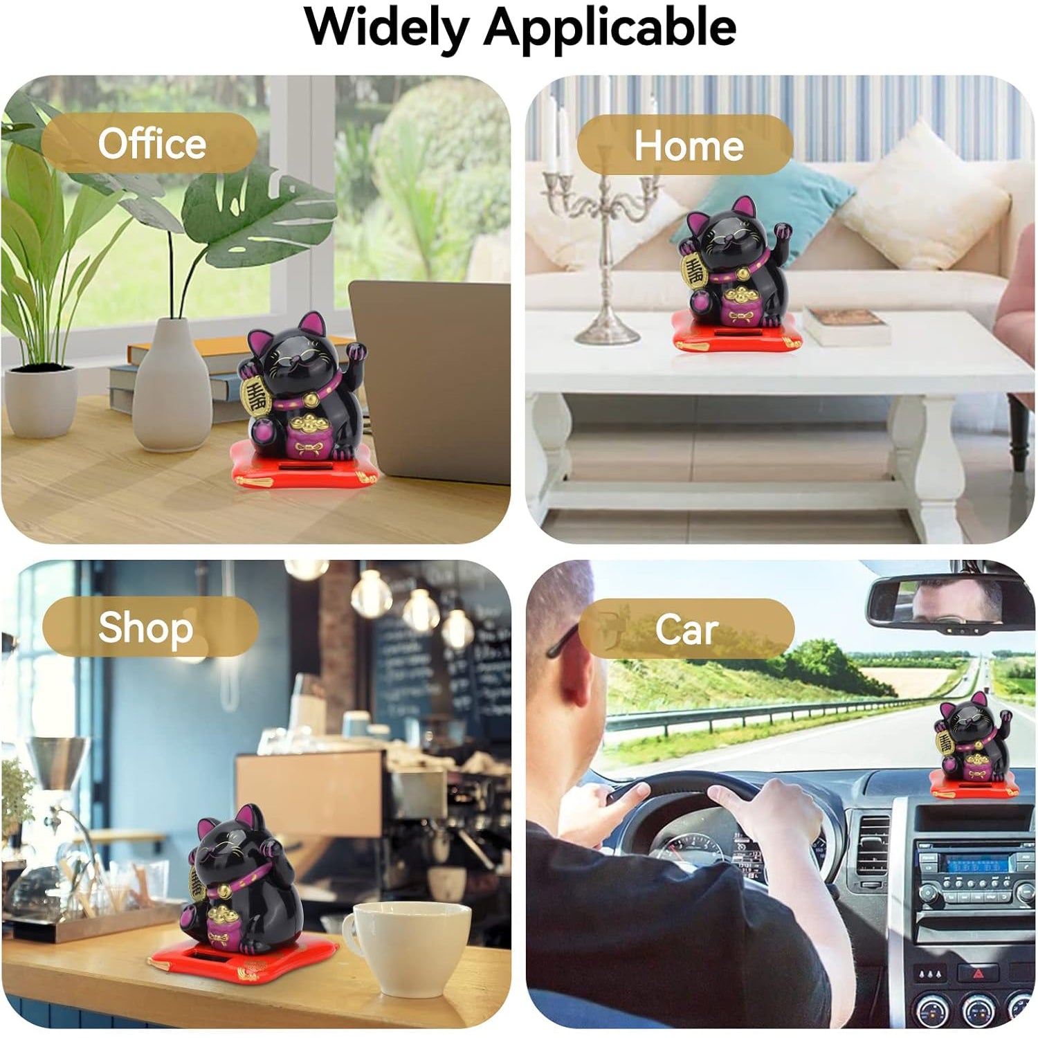 ALVENZA Waving Lucky Cat Statue – Solar Powered Wealth Decor | Styleva