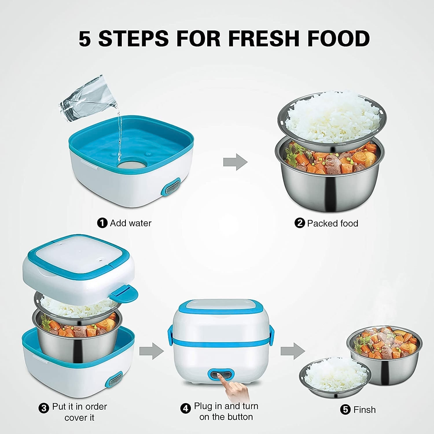 Electric Lunch Box 3-in-1 Stainless Steel Food Heater | Lunchie Bunchie - Detail View 6