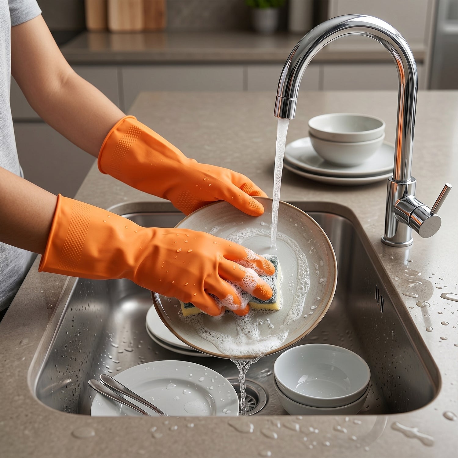 Waterproof Rubber Gloves Reusable Kitchen & Household Protection - Back View