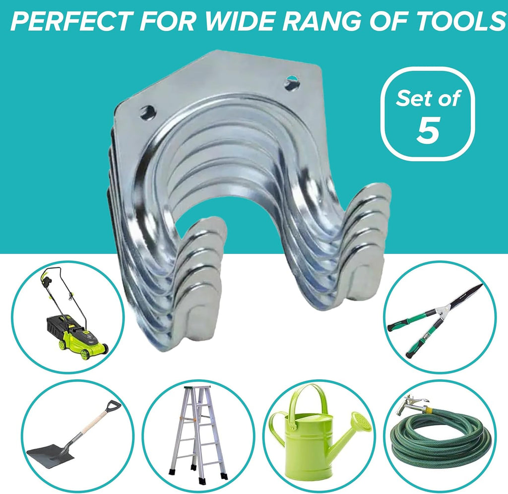 Heavy Duty Tool Hanger Hooks 5-Pack Garage Storage | GlimmerHome - Back View