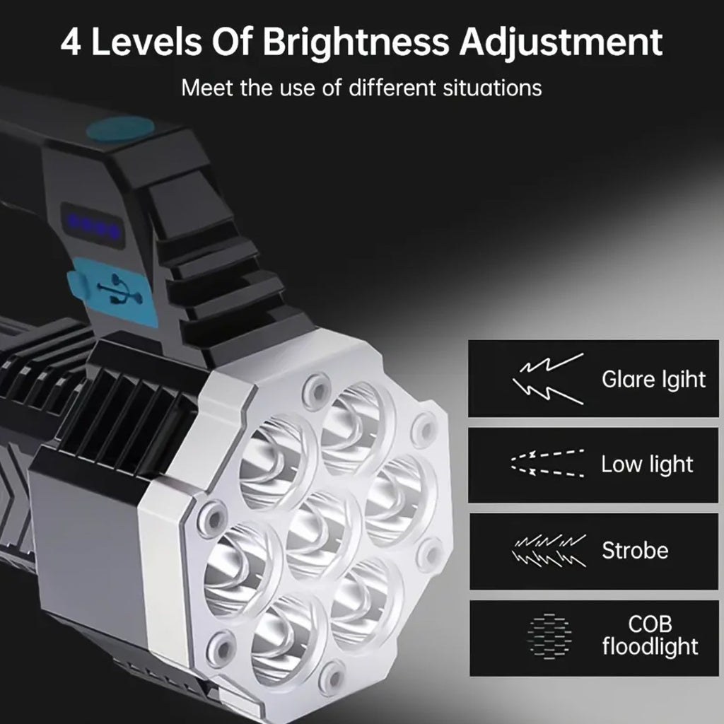 ALVENZA Rechargeable LED Flashlight – Portable 7-LED COB Torch | PHOBIA
