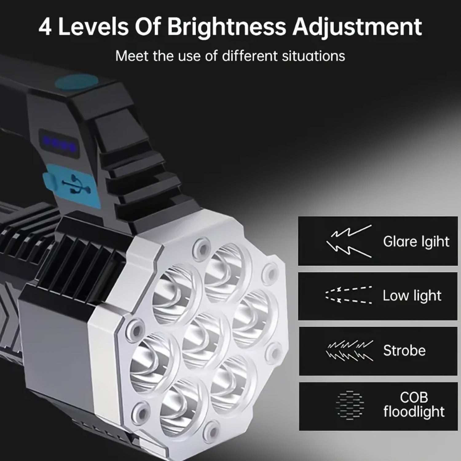 ALVENZA Rechargeable LED Flashlight – Portable 7-LED COB Torch | PHOBIA