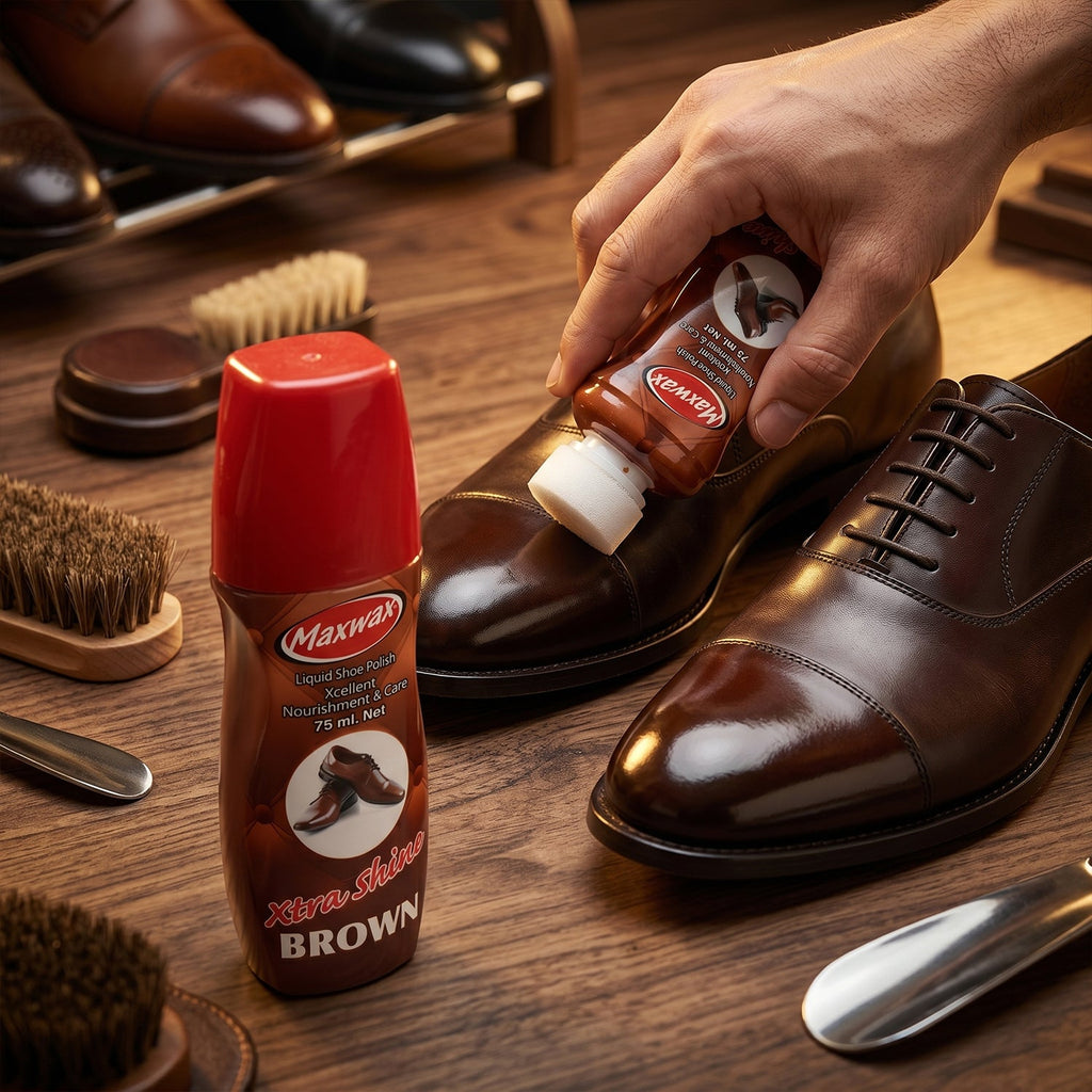 Brown Liquid Shoe Polish Easy Application & Instant Shine - Front View