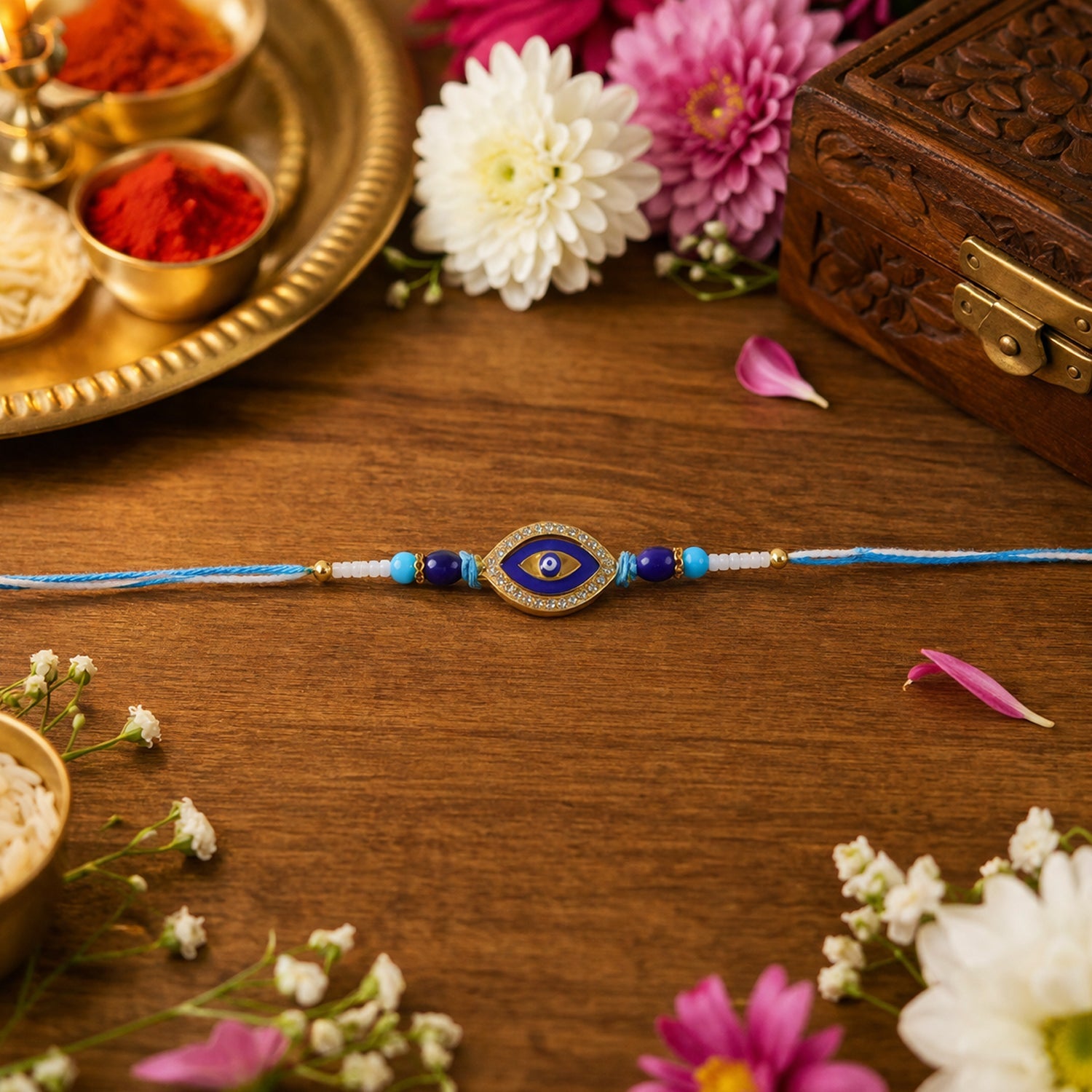 ALVENZA Evil Eye Rakhi – Crystal Beads & Stylish Traditional Design