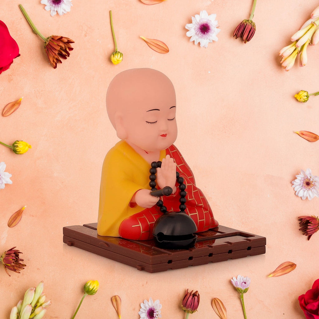 Solar Buddha Statue Moving Head & Hand Decor | Styleva - Back View