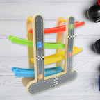 Wooden Race Track 4-Level Car Ramp Set for Toddlers | Action Legion - Detail View 6