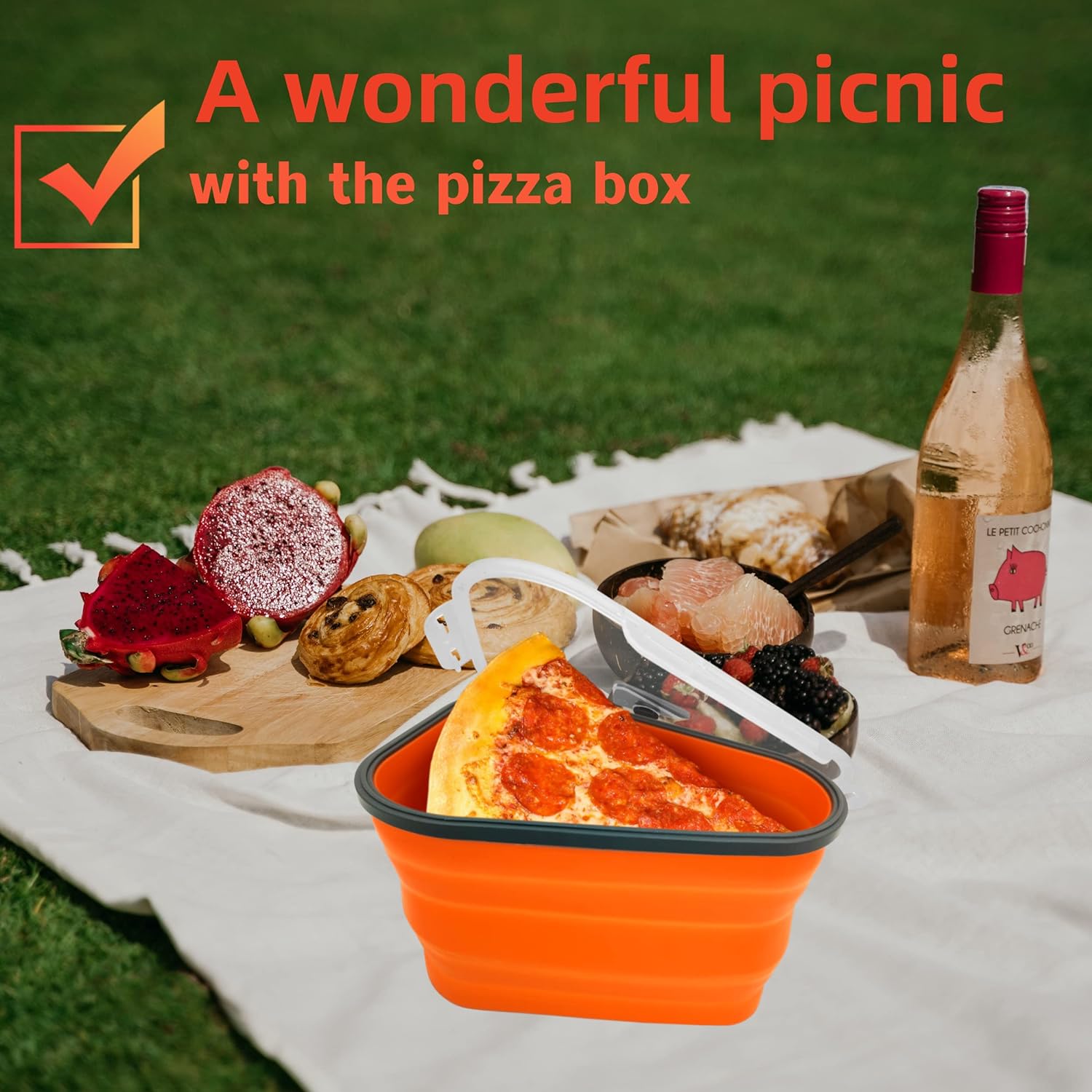 Pizza Storage Container Expandable Silicone Box with 5 Trays | Tidy Table - Front View