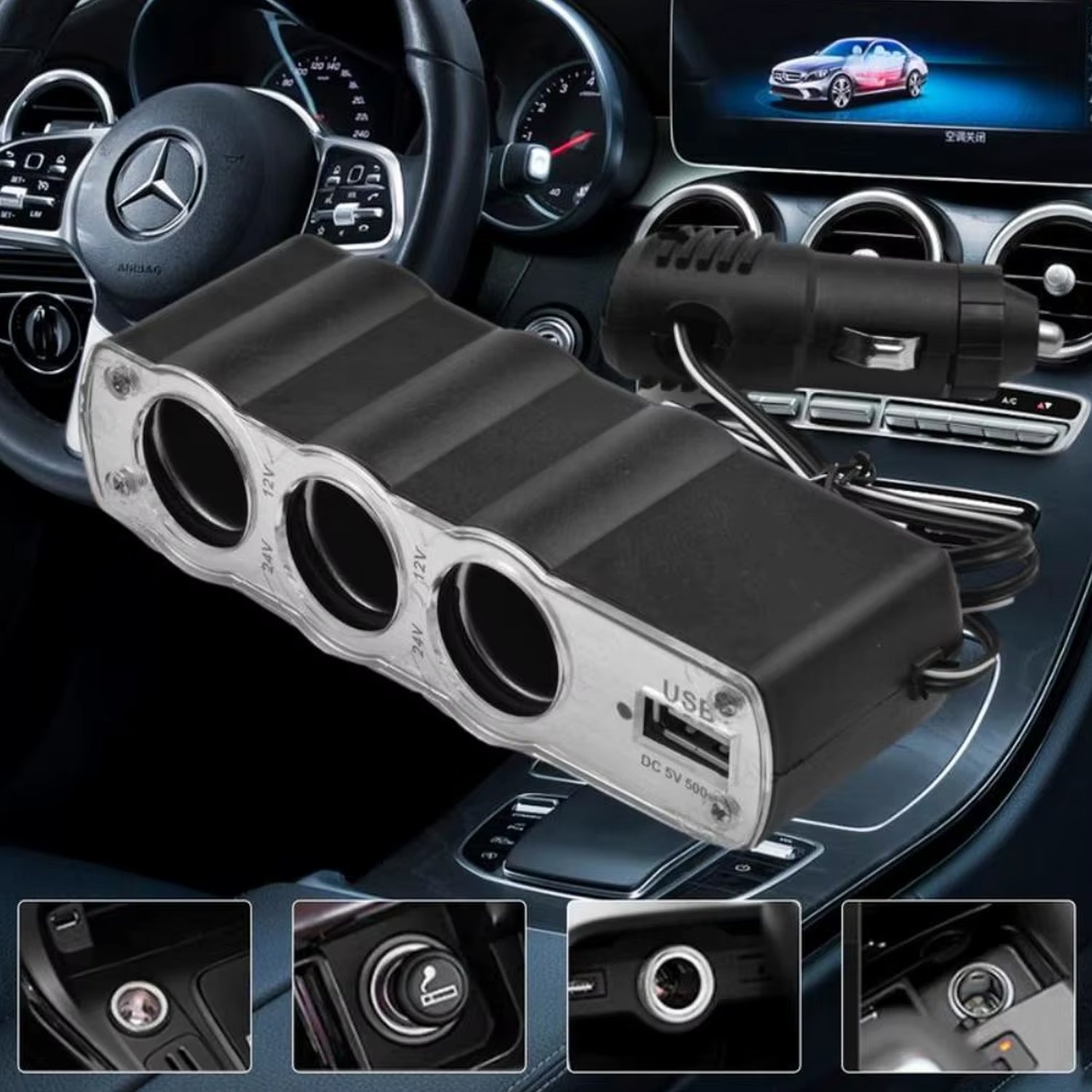 ALVENZA 12V Car Lighter Socket Splitter with USB Charger – PowerXpert