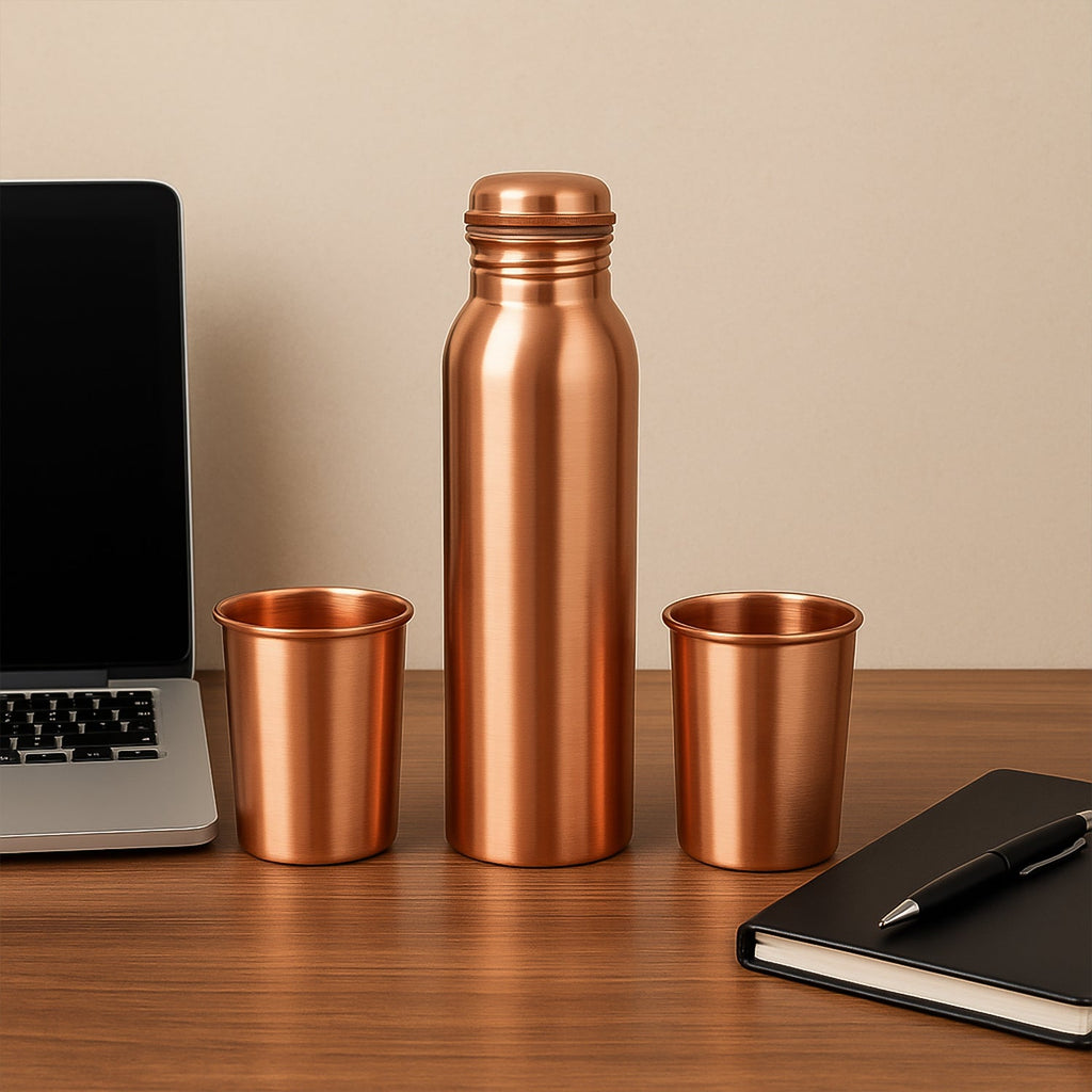 ALVENZA Copper Water Bottle Set – 1L Bottle & 2 Glasses | Own Hydrate