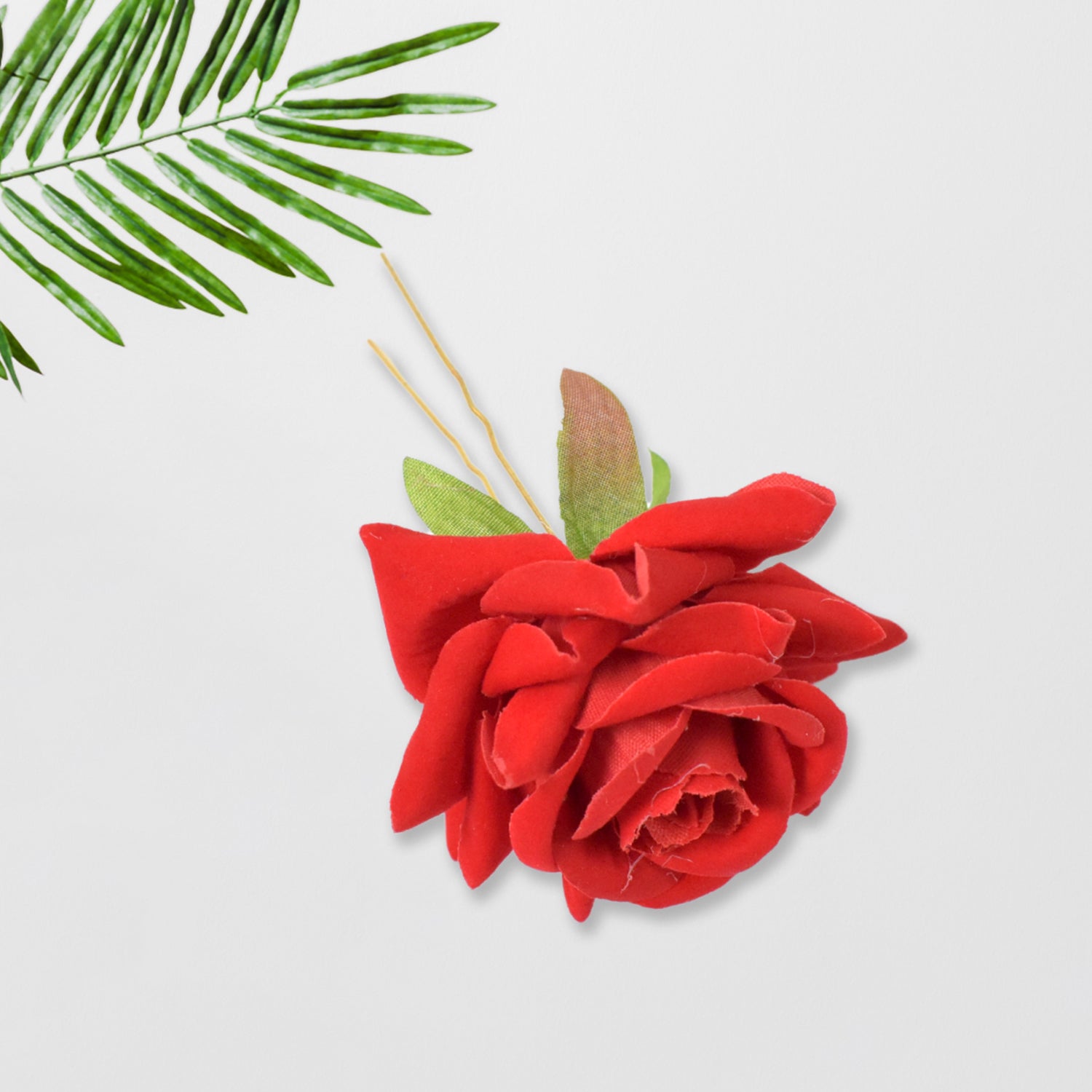 Red Rose Hair Clip 12 Pc Bridal Flower Pins for Women | Calm & Curl - Detail View 5