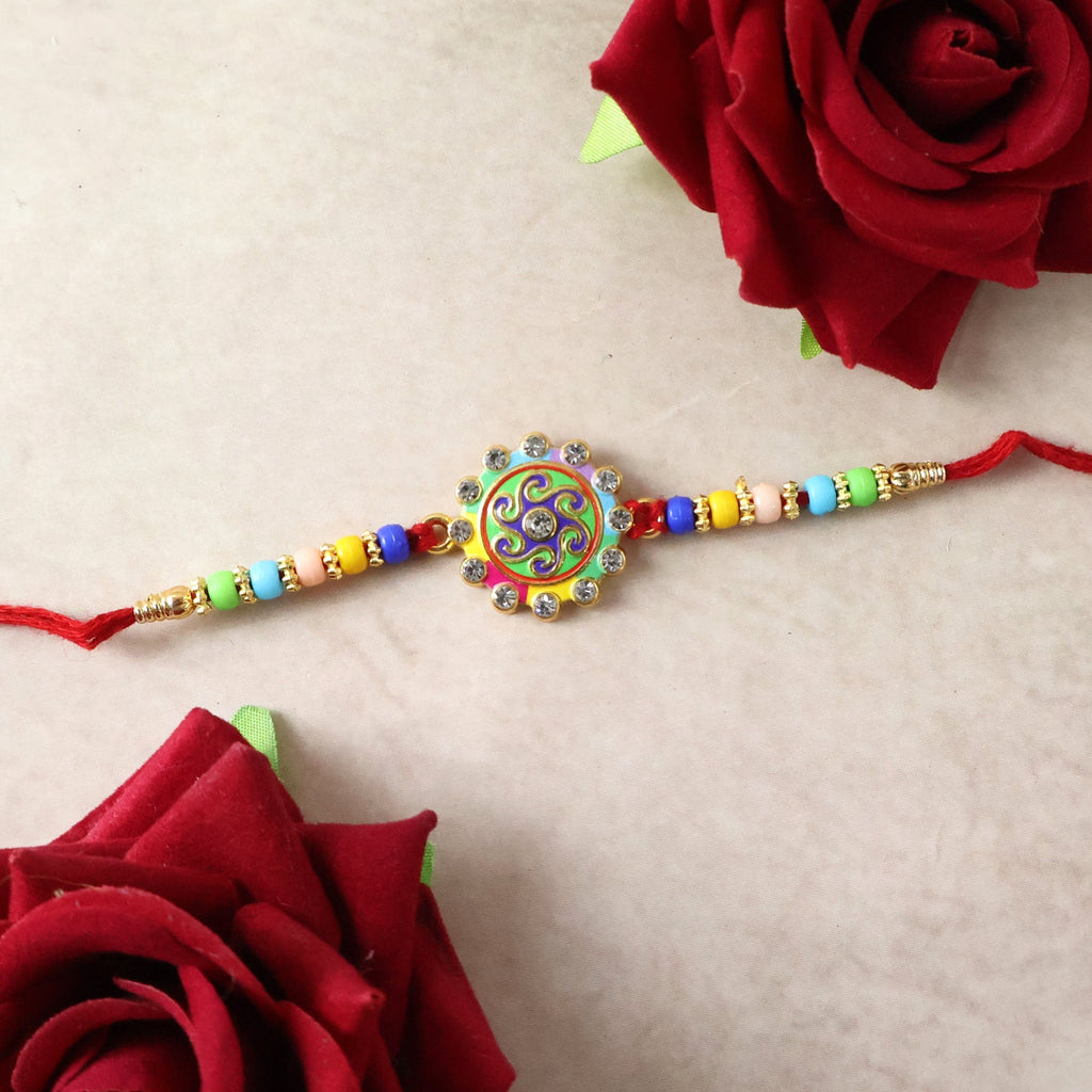 ALVENZA Rakhi – Elegant multicolor beads & stone centerpiece for Rakshabandhan