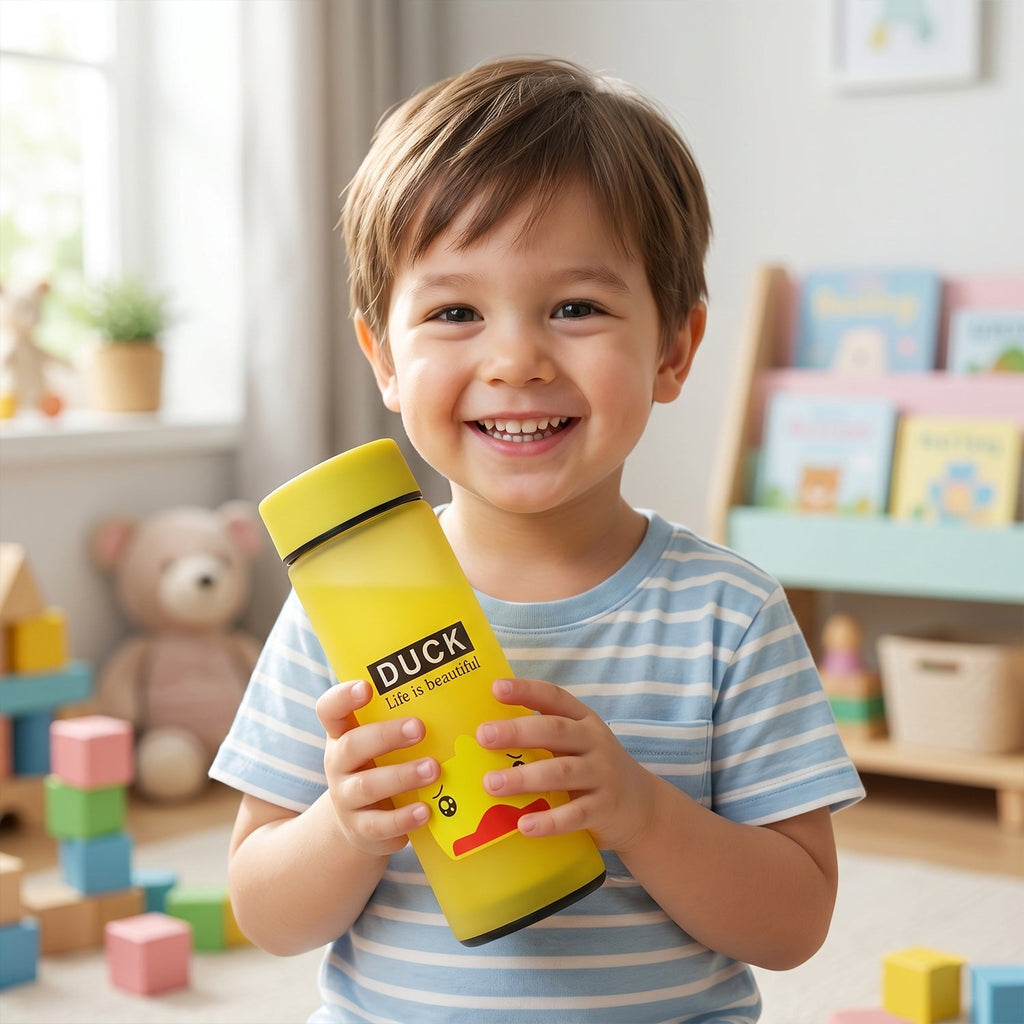 Frosted Glass Kids Water Bottle Leak-proof & Stylish Design - Front View