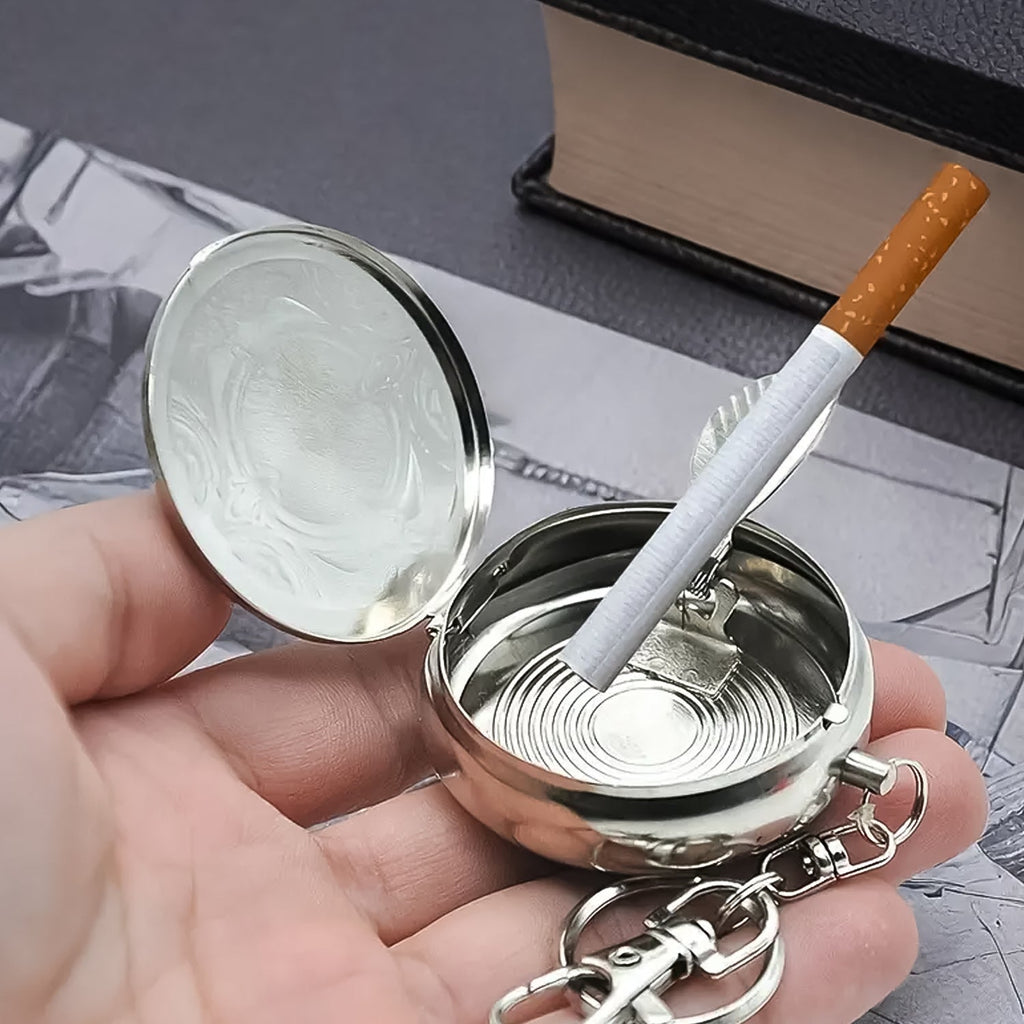 Mini Stainless Steel Ashtray Portable with Secure Lid for Travel