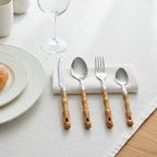 ALVENZA Stainless Steel Cutlery Set – Elegant Wooden Handle, 24 Pieces