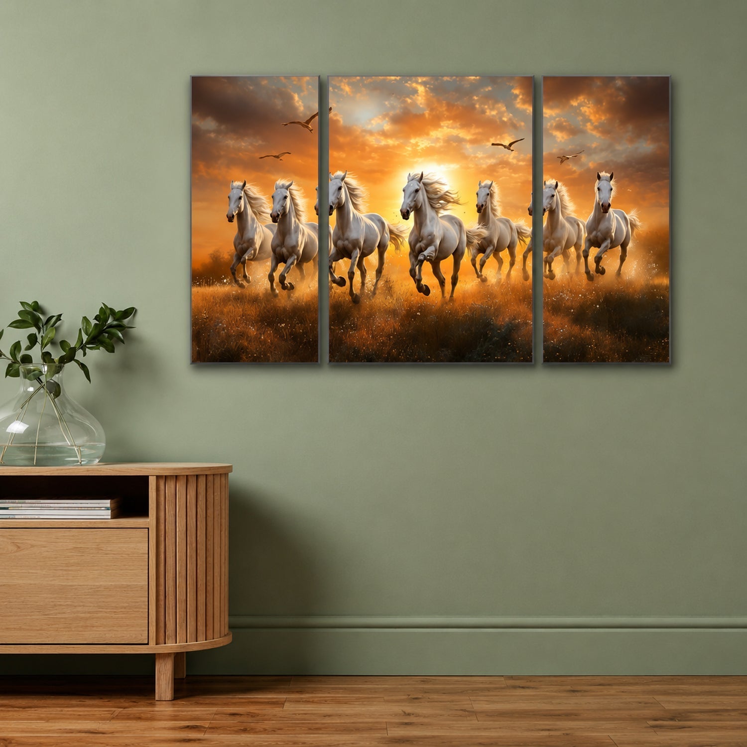 Horses Sunset Wall Art Vibrant 3-Panel MDF Canvas for Home Decor - Detail View 7