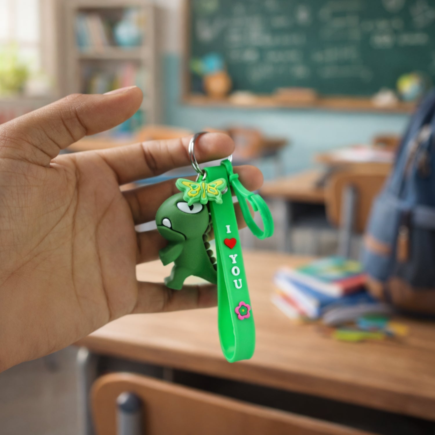 ALVENZA Dinosaur Cartoon Keychain – Durable Silicone Strap Charm
