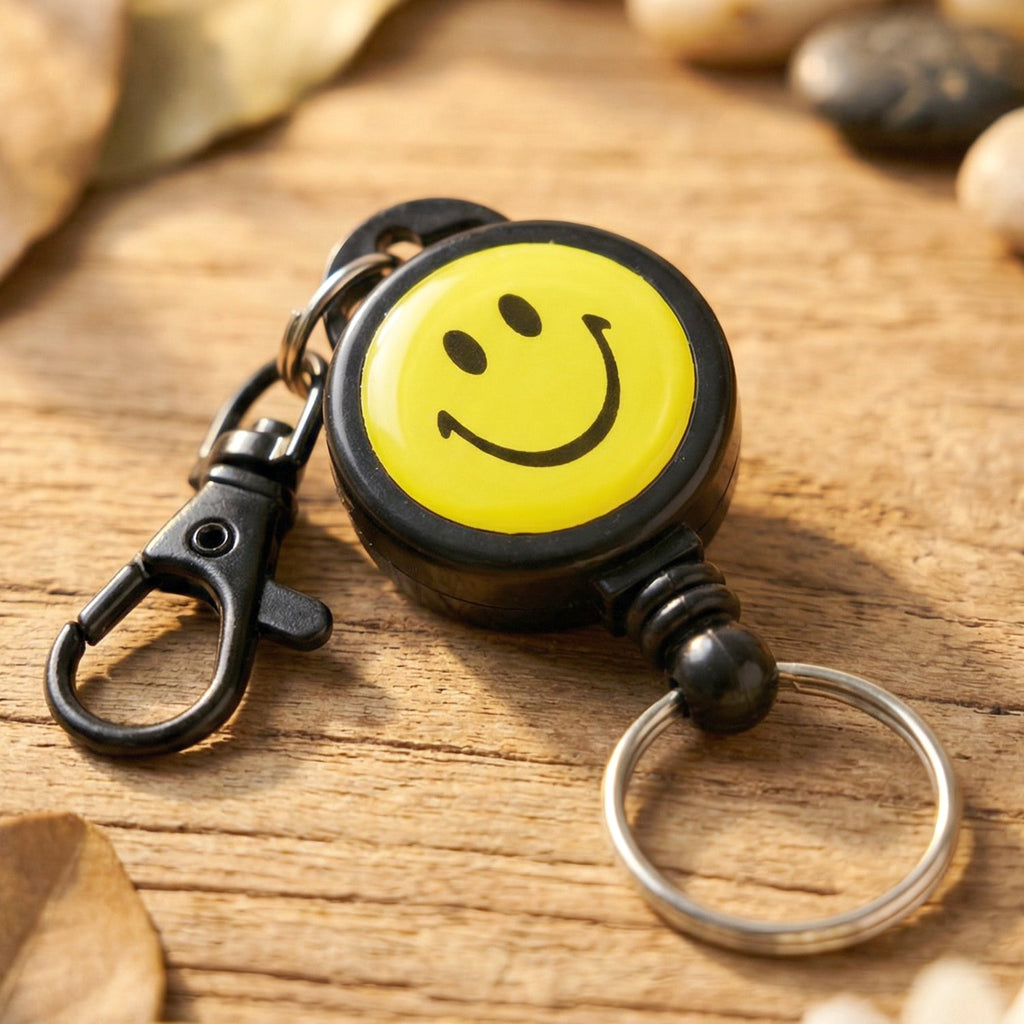 ALVENZA Smiley Face Retractable Keychain – Durable Heavy-Duty Clip