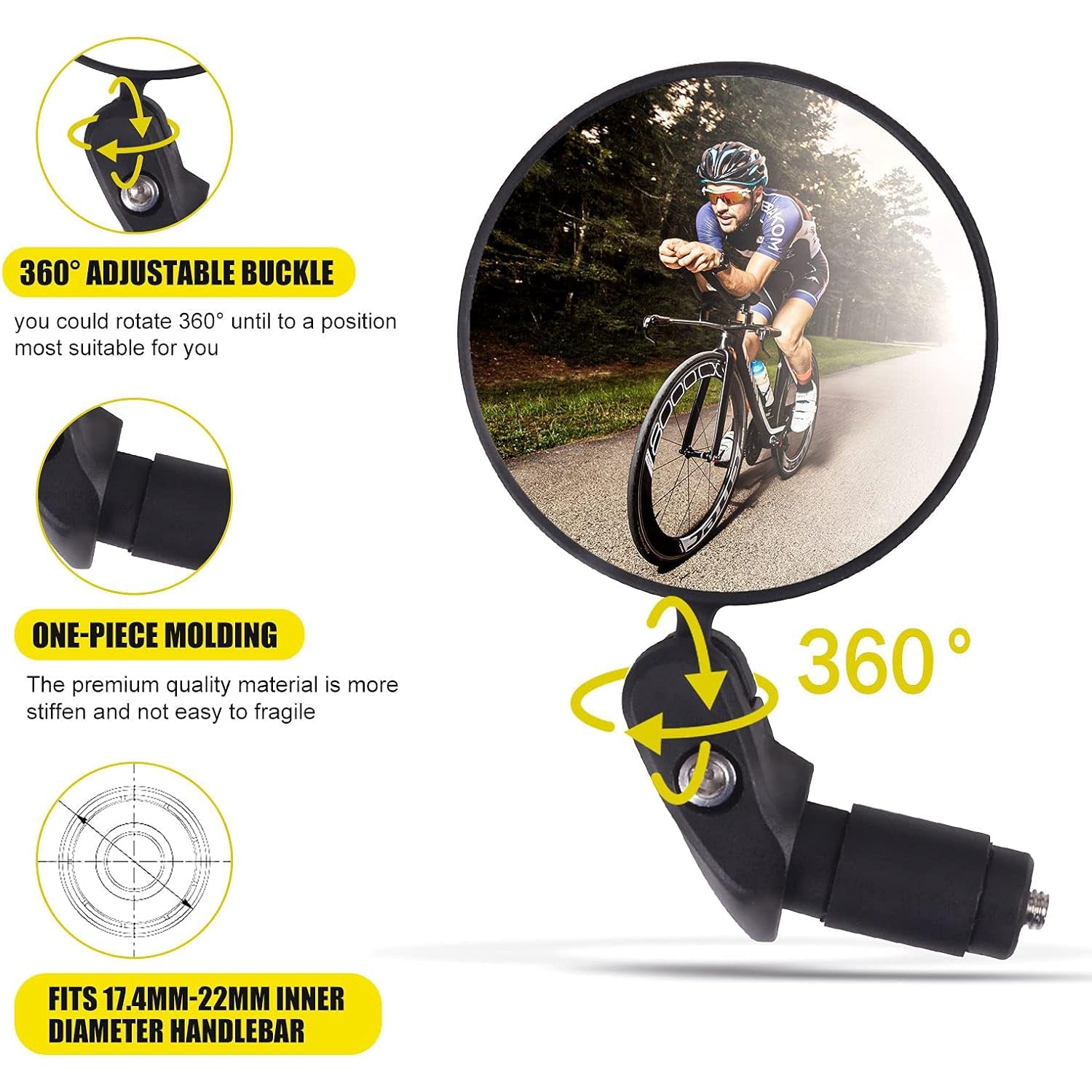 ALVENZA Bar End Bike Mirror – Universal Fit, 360° Rotatable | RaceVault